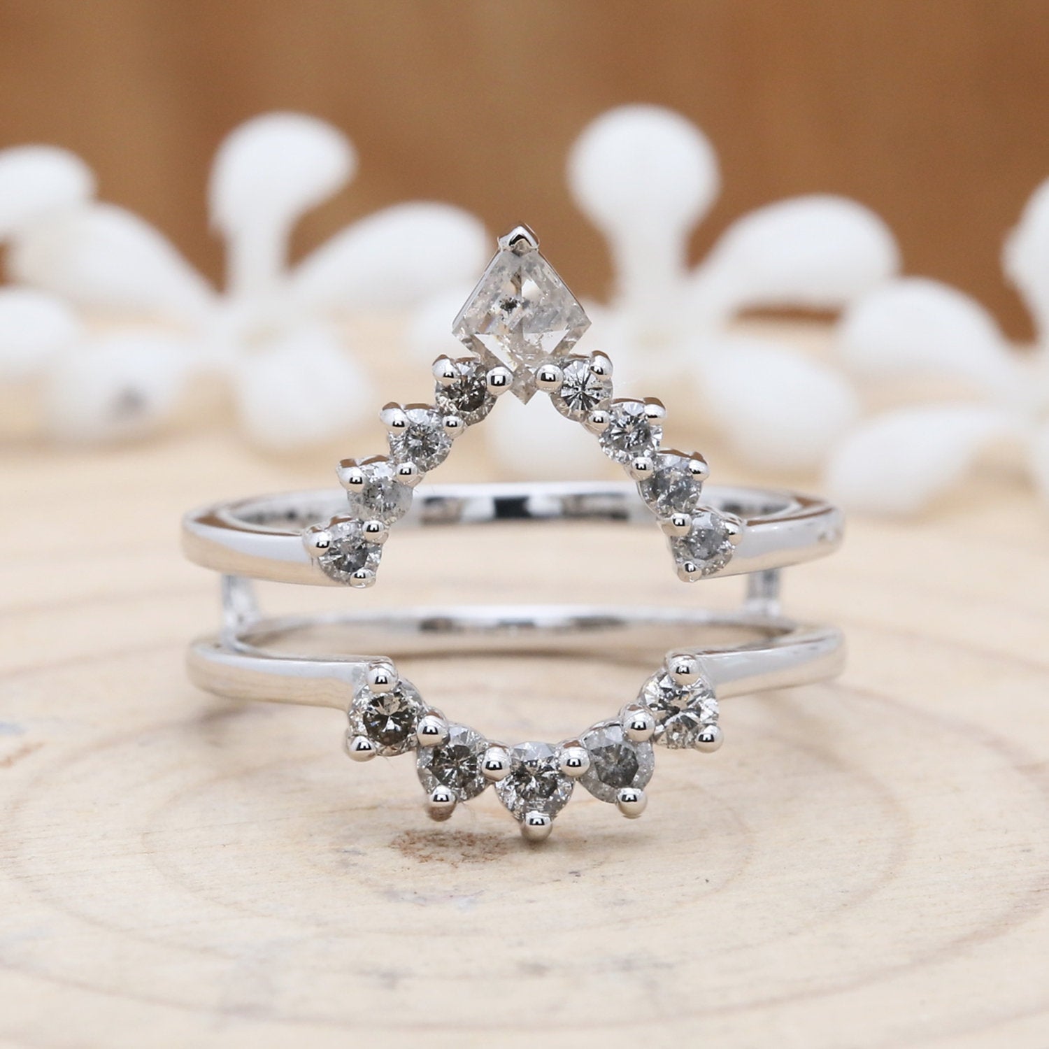 Salt And Pepper Kite Diamond 14K Solid Gold Ring Engagement Wedding Gift Ring KD698
