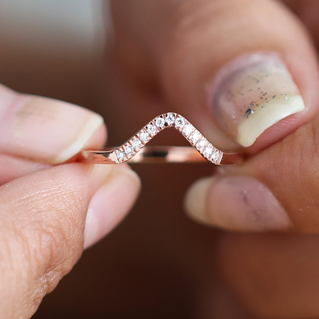 14K Rose Gold Band White Round Diamond Ring Engagement Wedding Gift Band Ring KD830