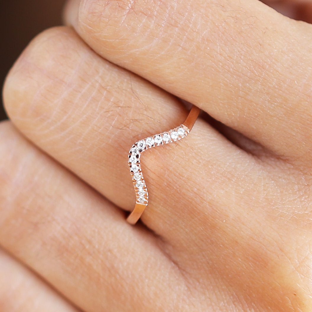 14K Rose Gold Band White Round Diamond Ring Engagement Wedding Gift Band Ring KD830