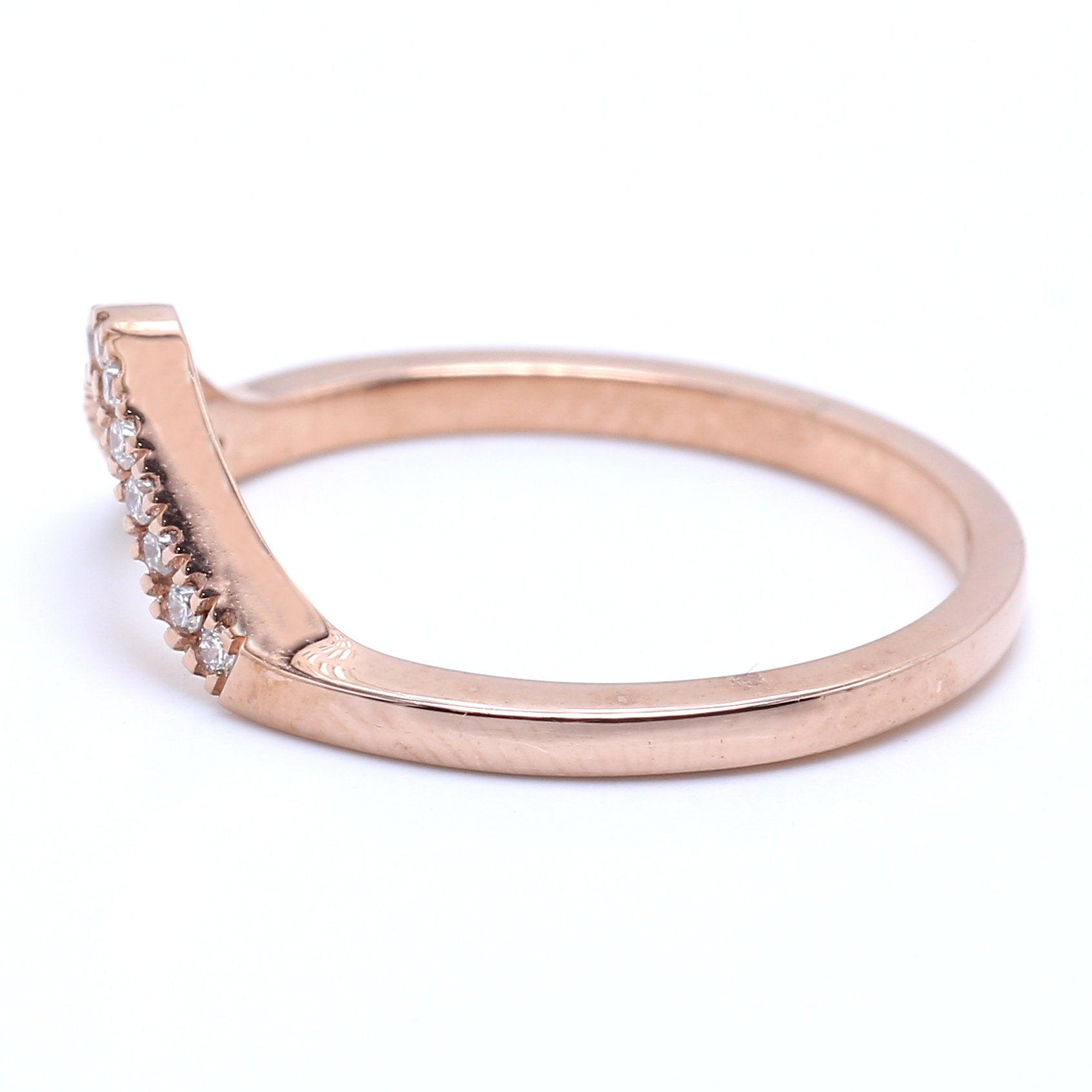 14K Rose Gold Band White Round Diamond Ring Engagement Wedding Gift Band Ring KD830