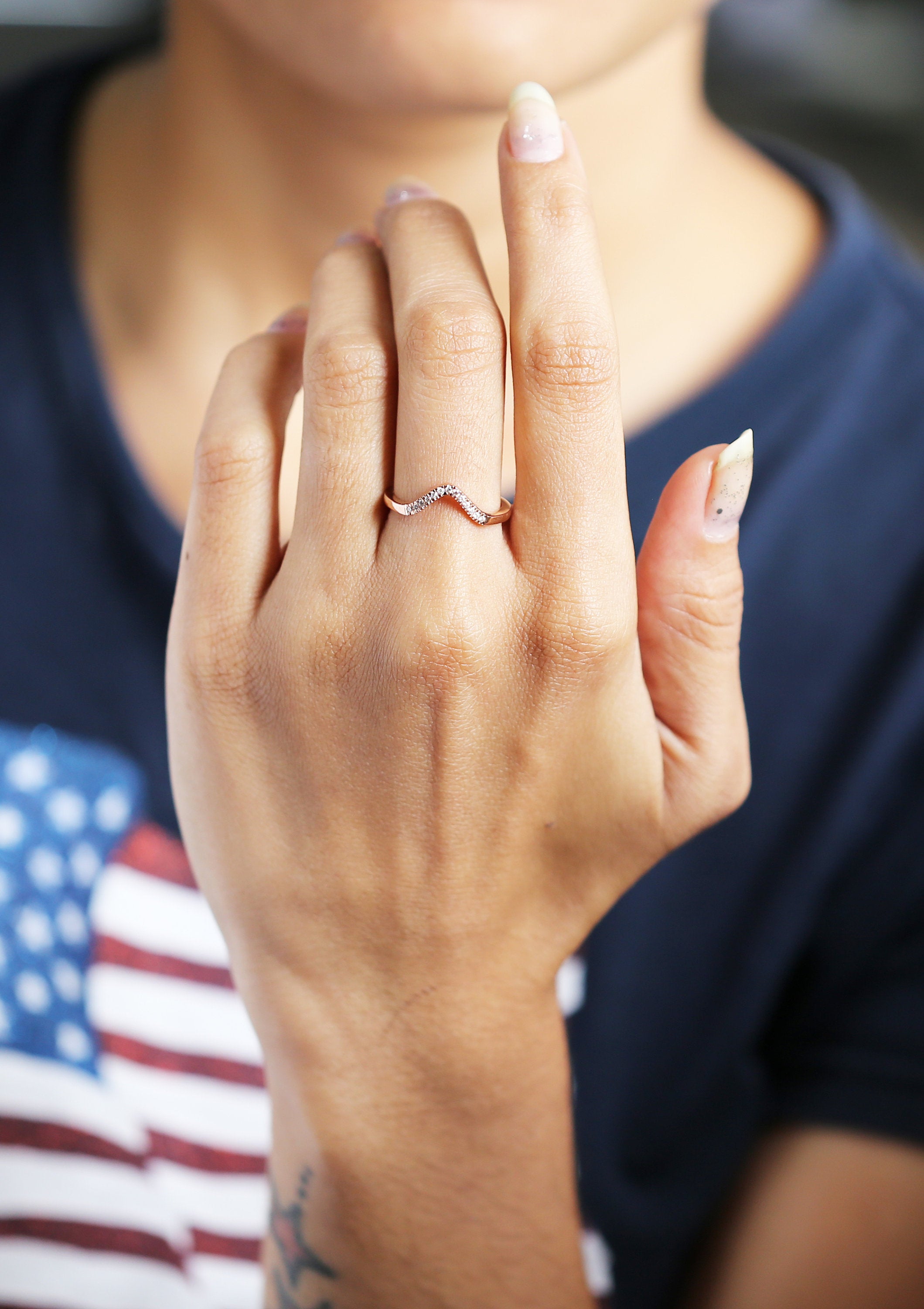 14K Rose Gold Band White Round Diamond Ring Engagement Wedding Gift Band Ring KD830