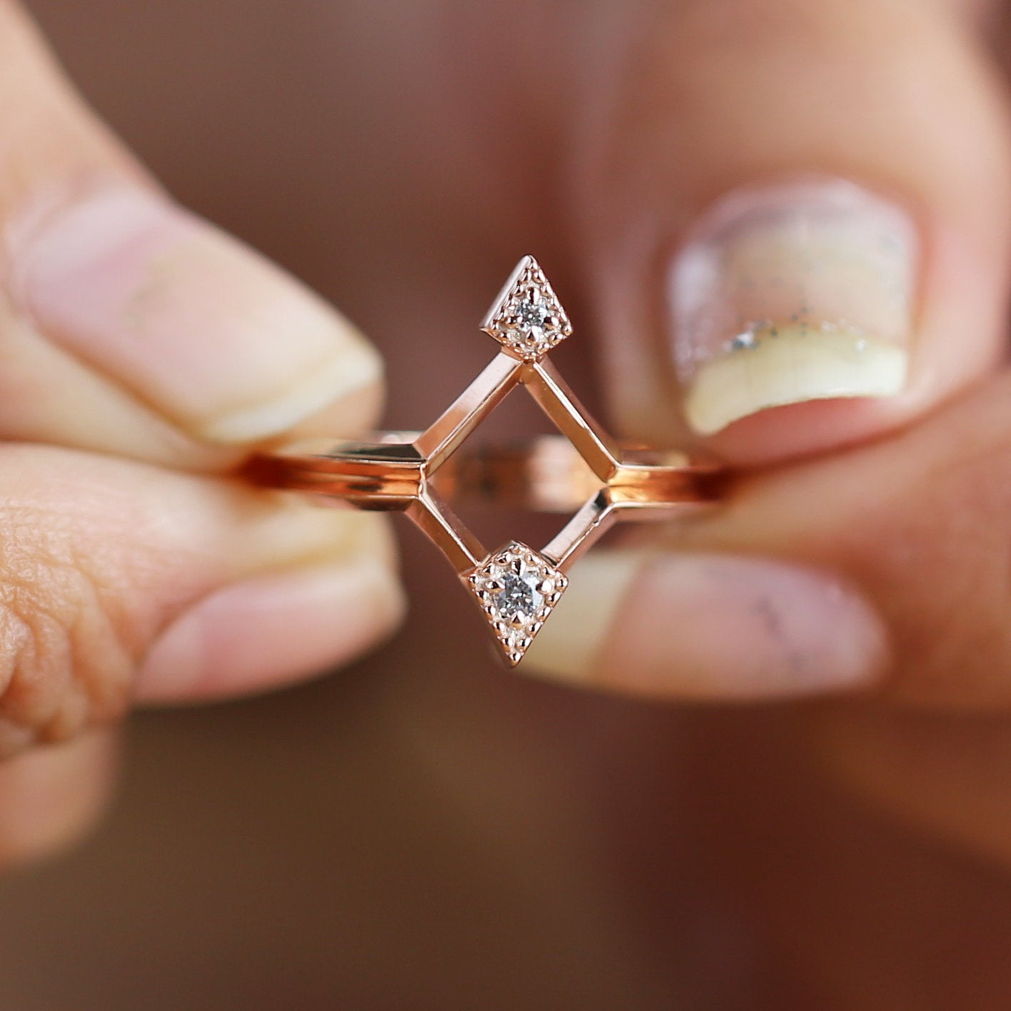 14K Rose Gold Band White Round Diamond Ring Engagement Wedding Gift Band Ring KD832