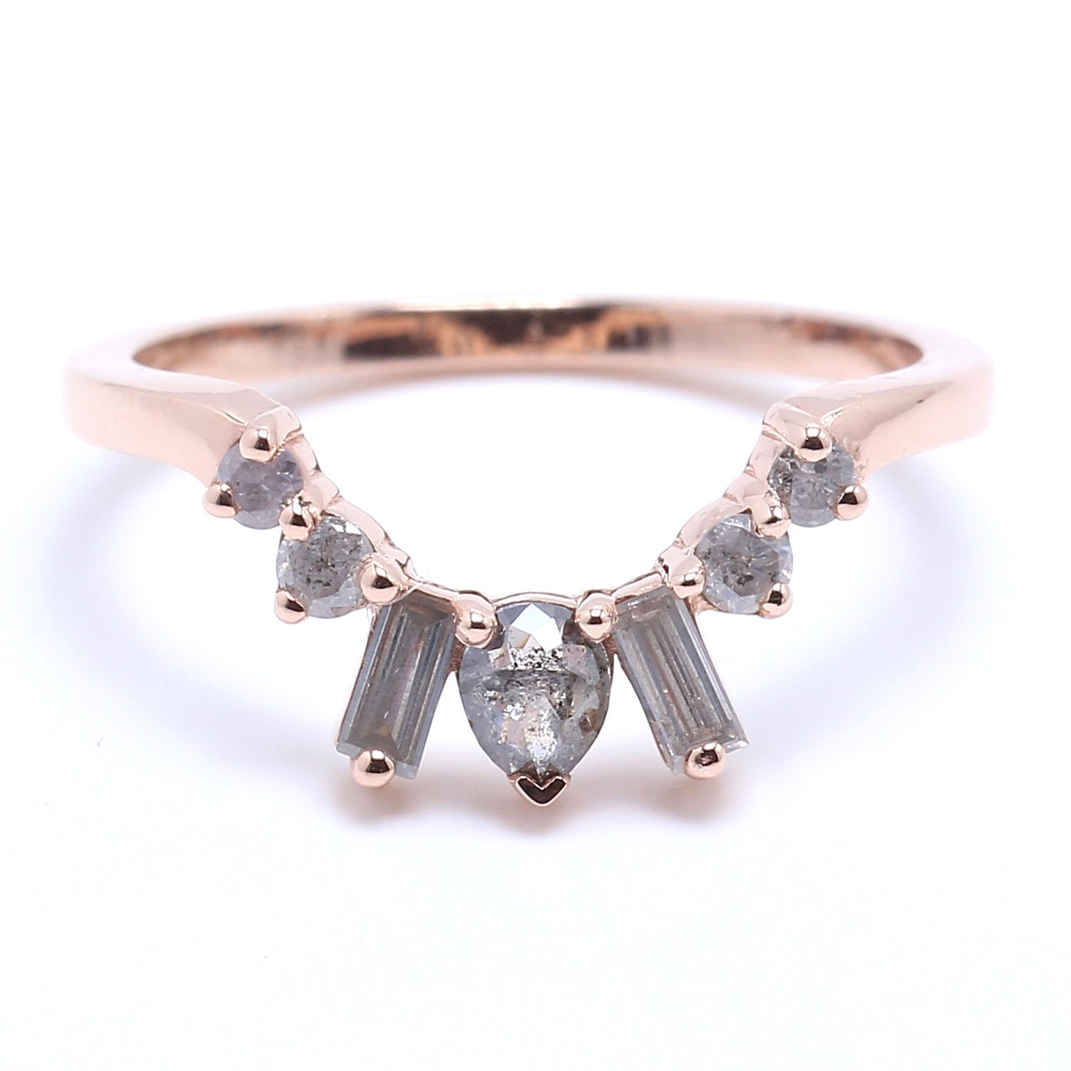 Salt And Pepper Pear Diamond 14K Rose Gold Ring Band Engagement Wedding Gift Band kd834