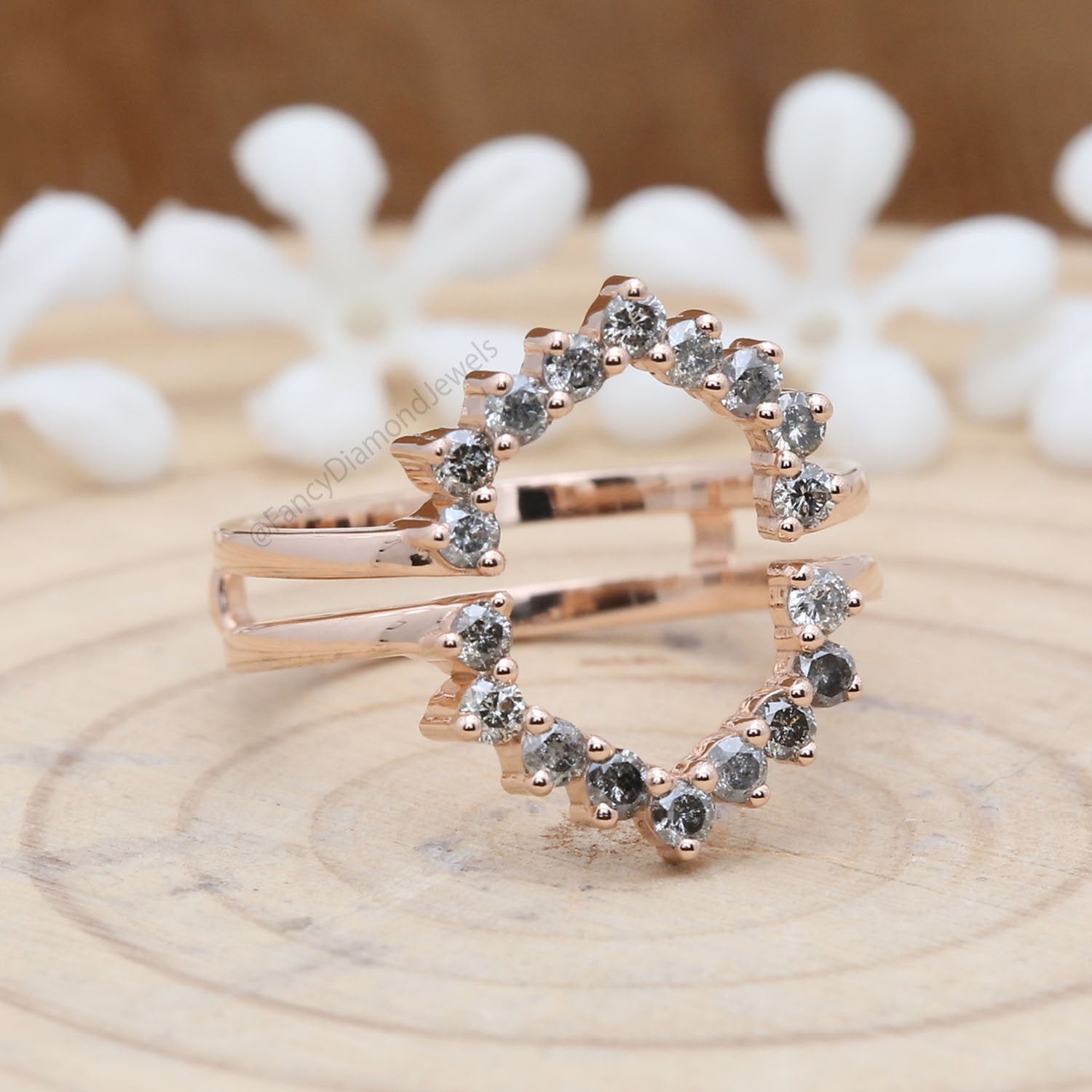 Salt And Pepper Round Diamond 14K Solid Rose White Yellow Gold Ring Engagement Wedding Gift Ring KD702
