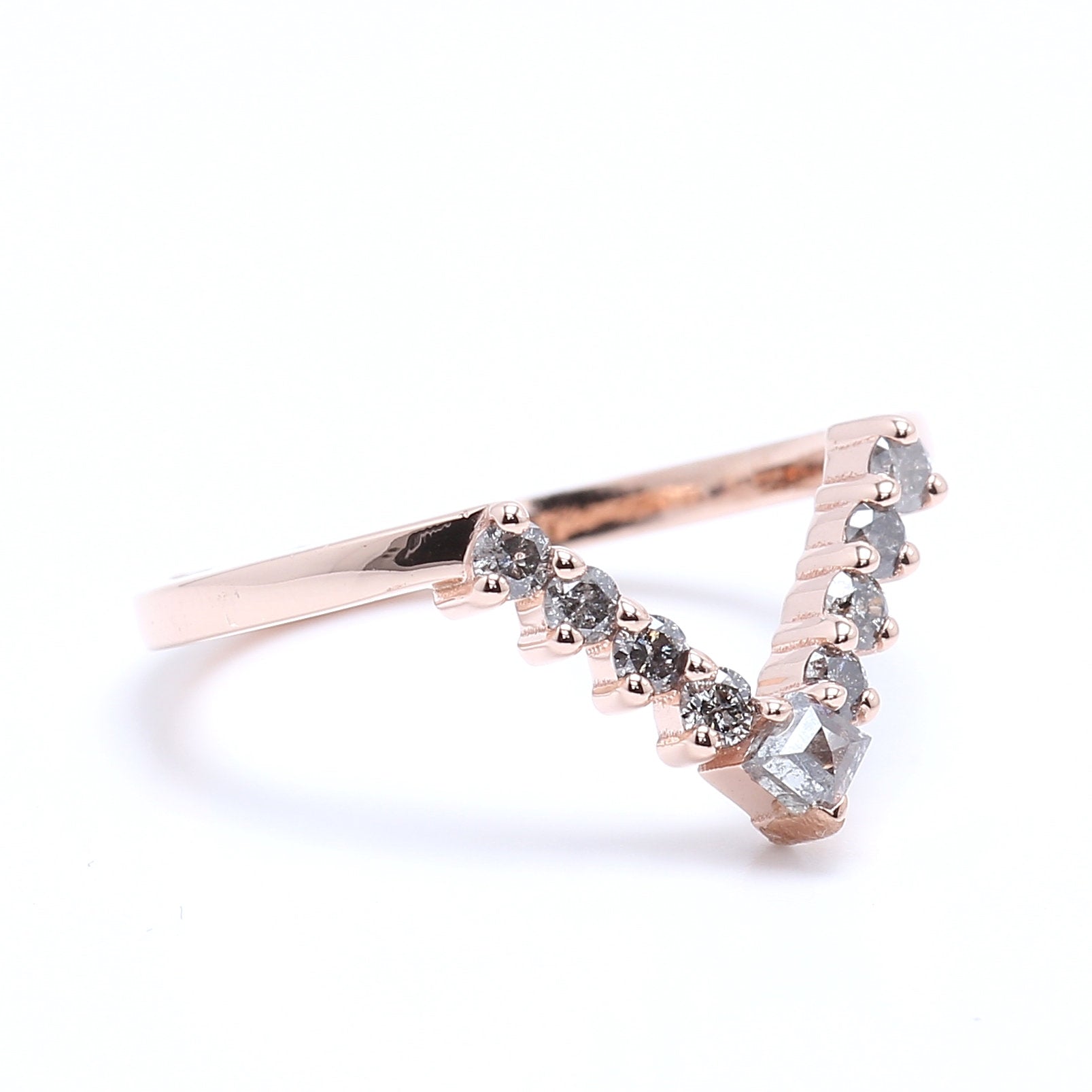 Salt And Pepper Kite Diamond 14K Rose Gold Ring Band Engagement Wedding Gift Band KD839