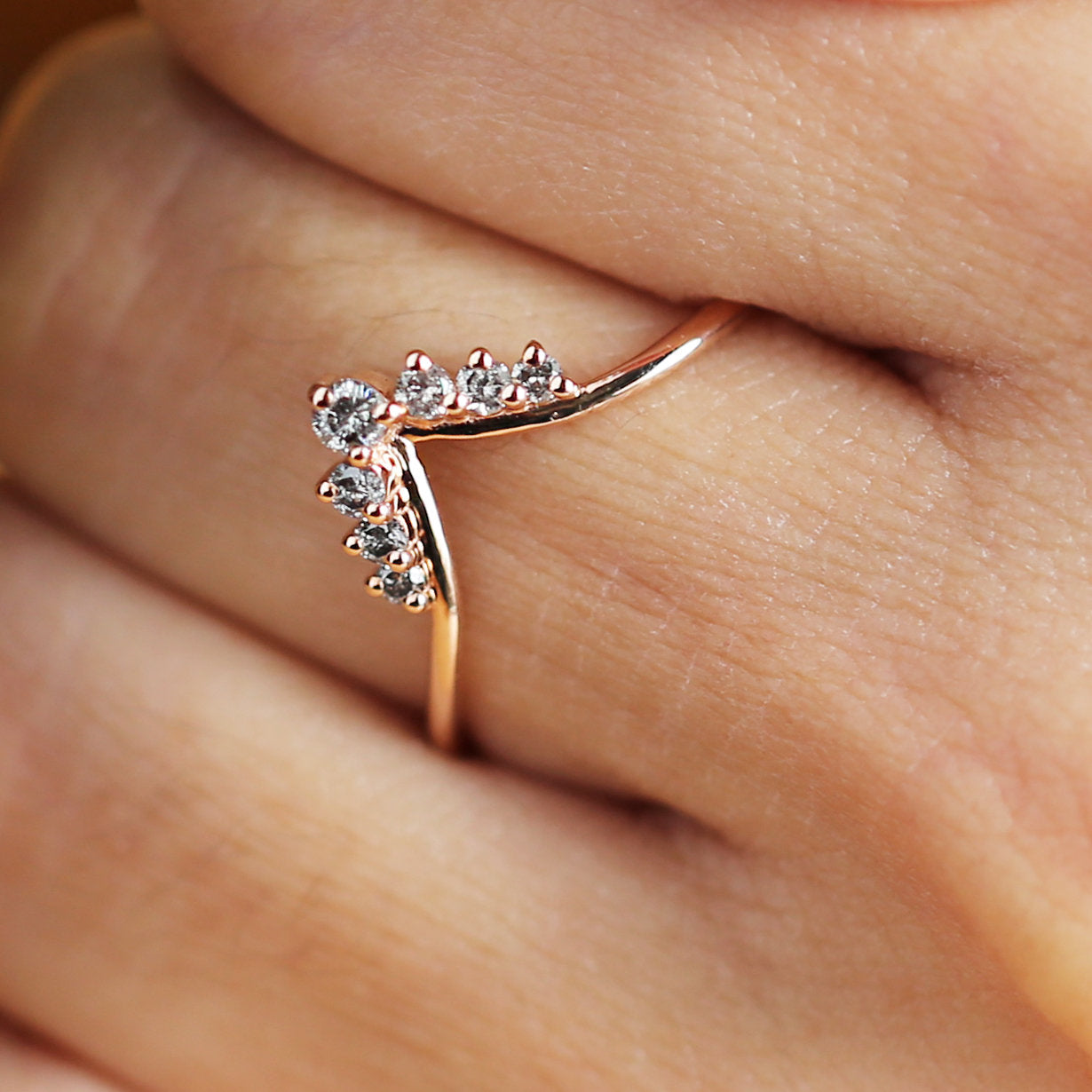 14K Rose Gold Band White Round Diamond Ring Engagement Wedding Gift Band Ring KD837