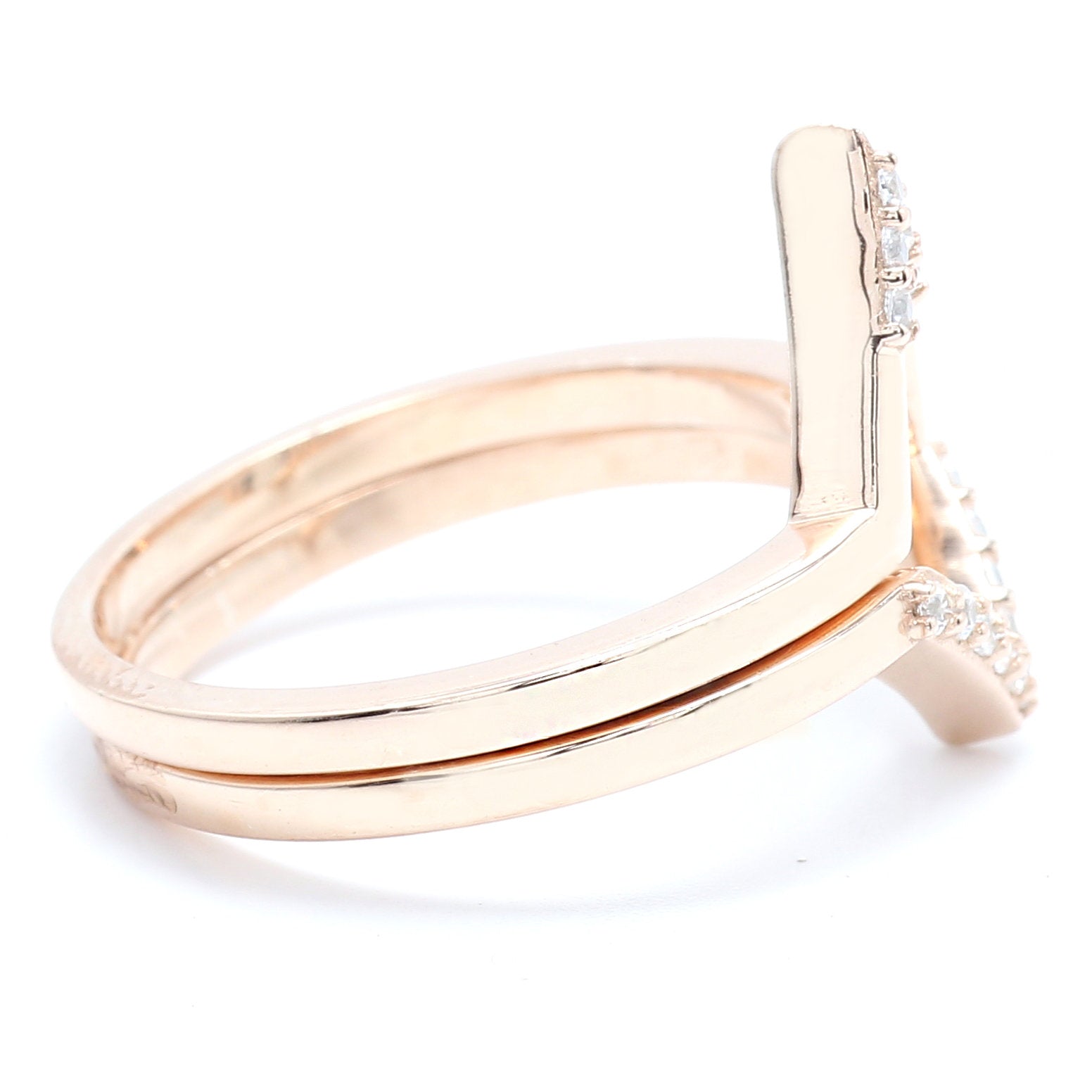 14K Rose Gold Band White Round Diamond Ring Engagement Wedding Gift Band Ring KD844