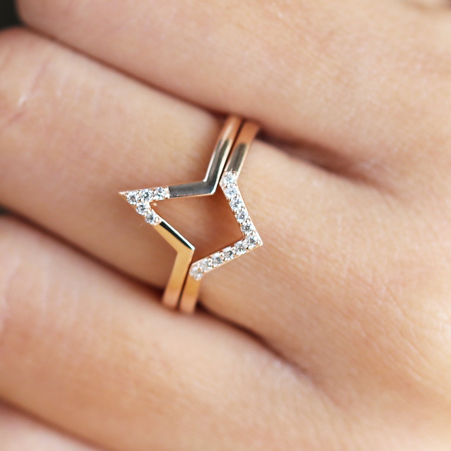 14K Rose Gold Band White Round Diamond Ring Engagement Wedding Gift Band Ring KD844