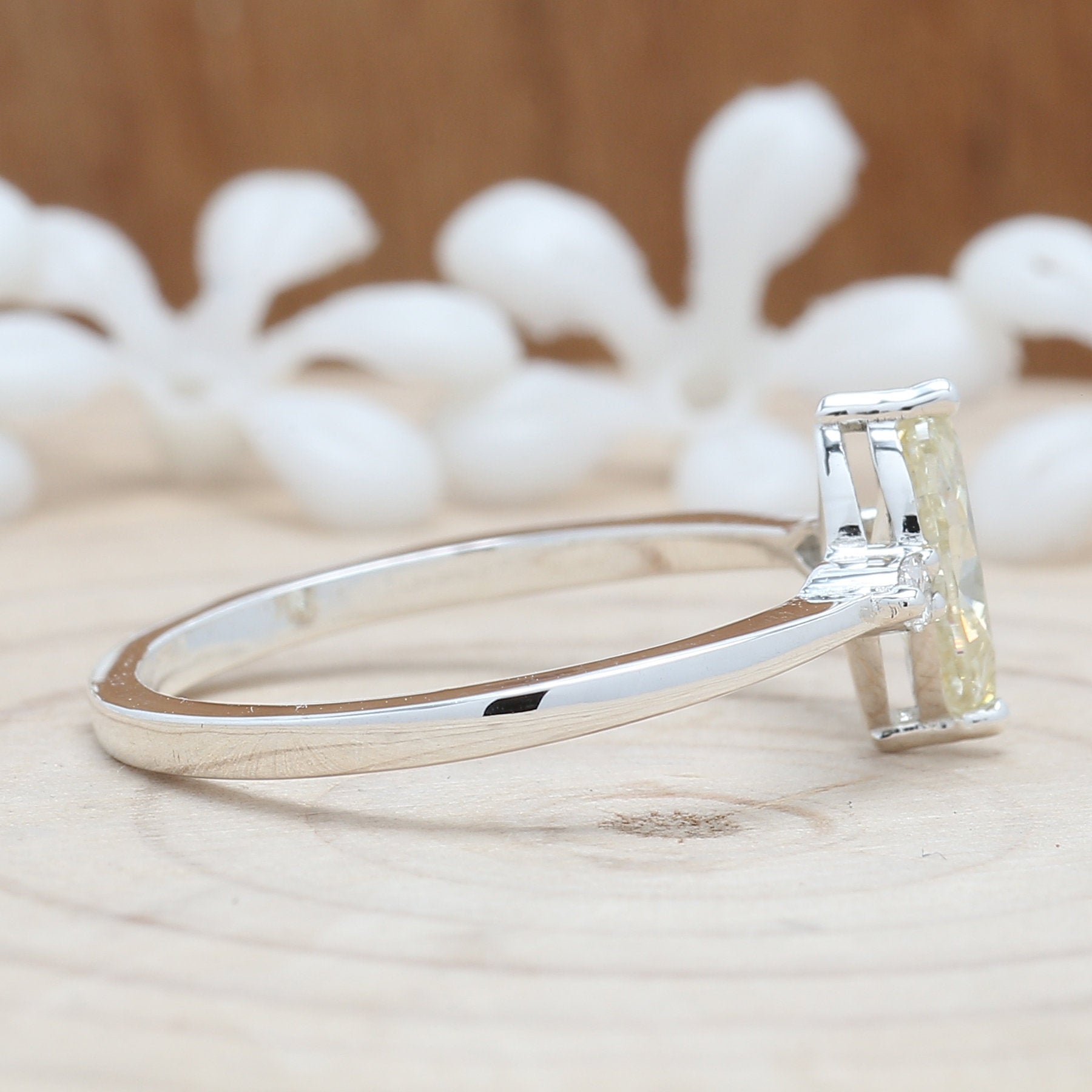 Marquise Yellow Color Diamond Ring 0.74 Ct 8.20 MM Marquise Cut Diamond Ring 14K Solid White Gold Silver Engagement Ring Gift For Her QL3101