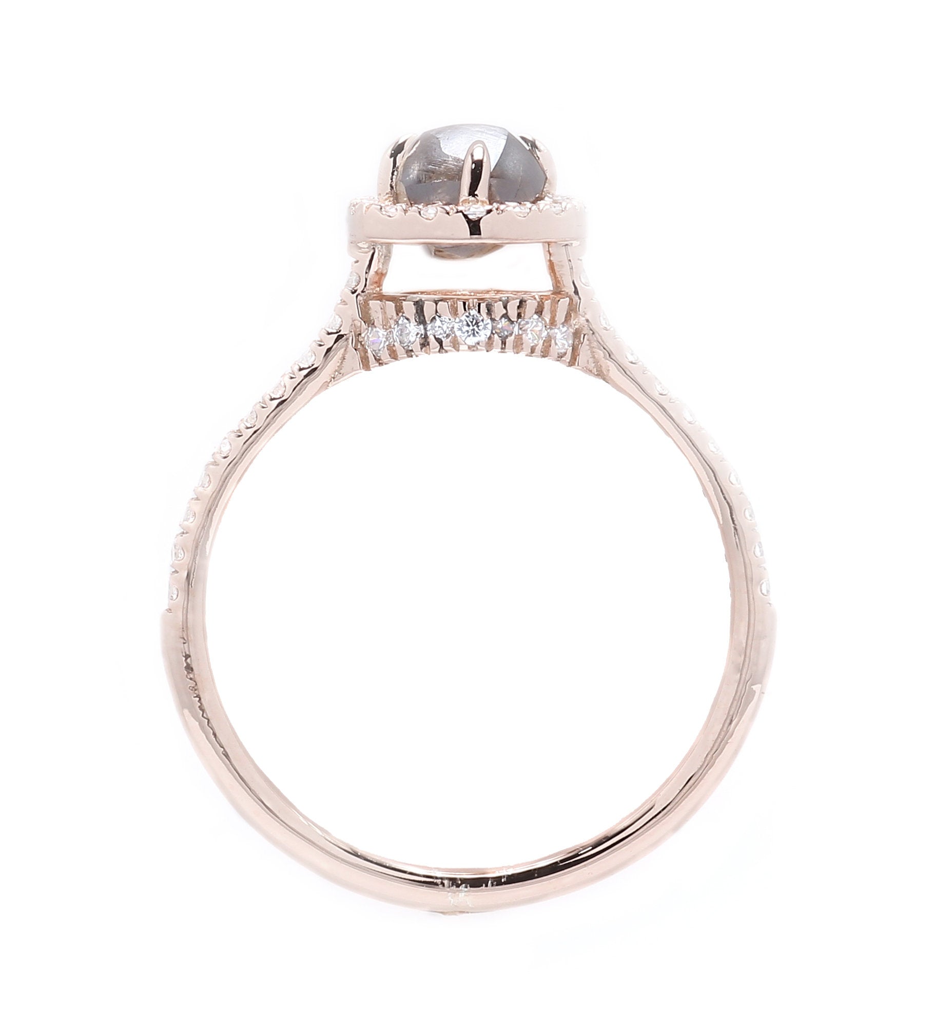 Rough Brown Color Diamond Ring 1.00 Ct 5.45 MM Crystal Rough Diamond Ring 14K Solid Rose Gold Silver Engagement Ring Gift For Her QN2525