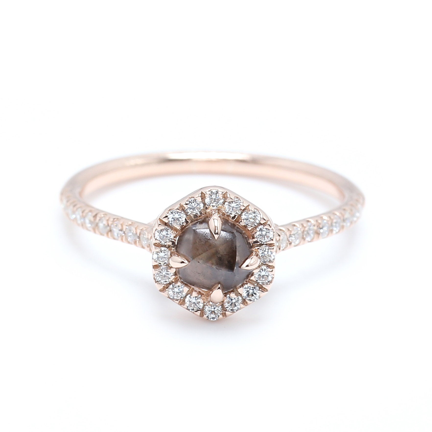 Rough Brown Color Diamond Ring 1.00 Ct 5.45 MM Crystal Rough Diamond Ring 14K Solid Rose Gold Silver Engagement Ring Gift For Her QN2525