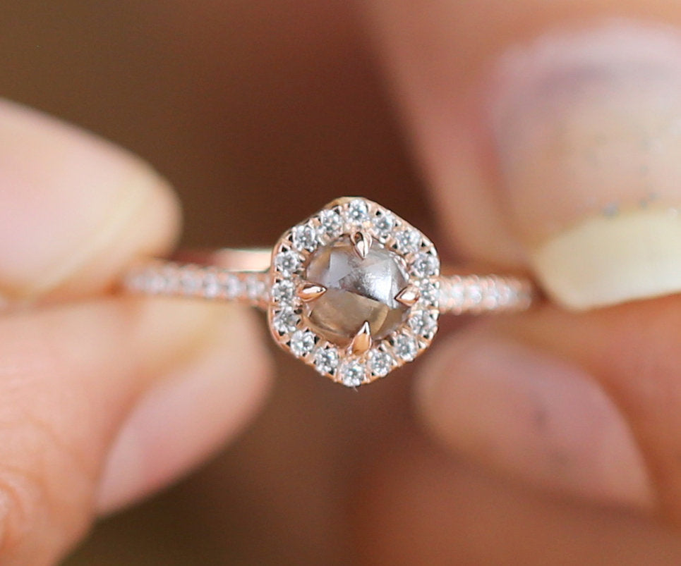 Rough Brown Color Diamond Ring 1.00 Ct 5.45 MM Crystal Rough Diamond Ring 14K Solid Rose Gold Silver Engagement Ring Gift For Her QN2525