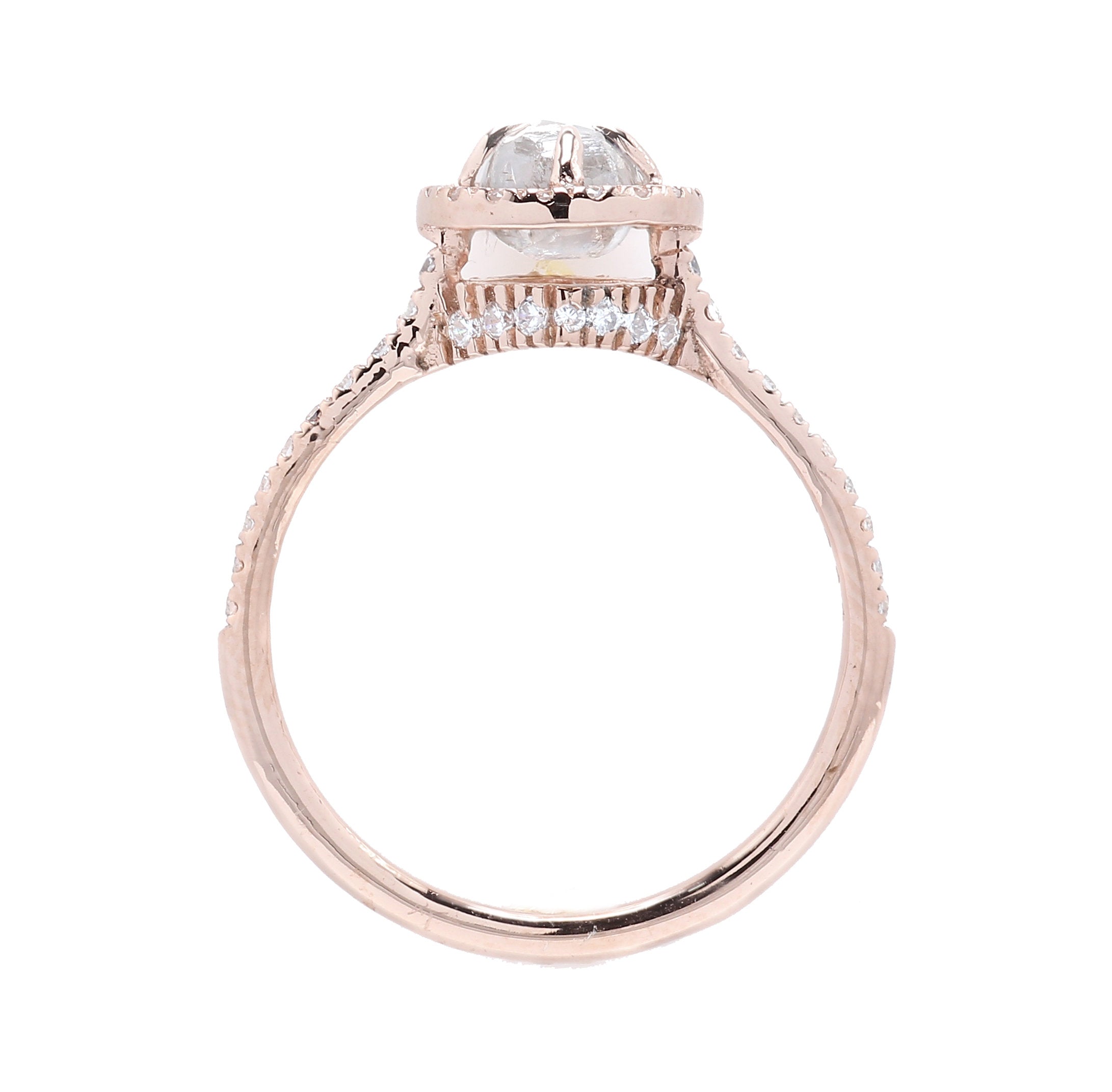 Rough Grey Color Diamond Ring 0.93 Ct 5.10 MM Rough Diamond Ring 14K Solid Rose Gold Silver Engagement Ring Gift For Her QL3114