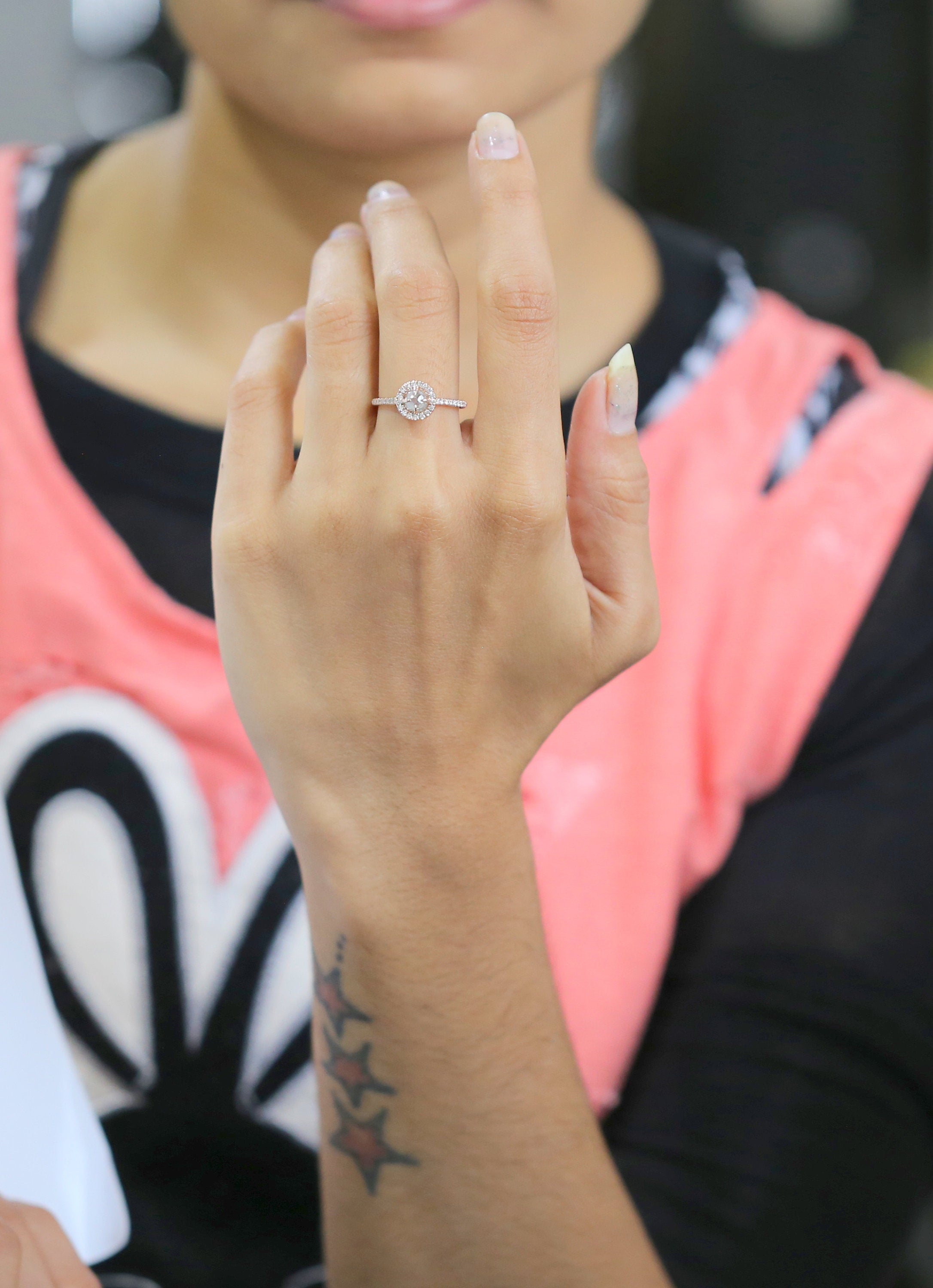 Rough Grey Color Diamond Ring 0.93 Ct 5.10 MM Rough Diamond Ring 14K Solid Rose Gold Silver Engagement Ring Gift For Her QL3114