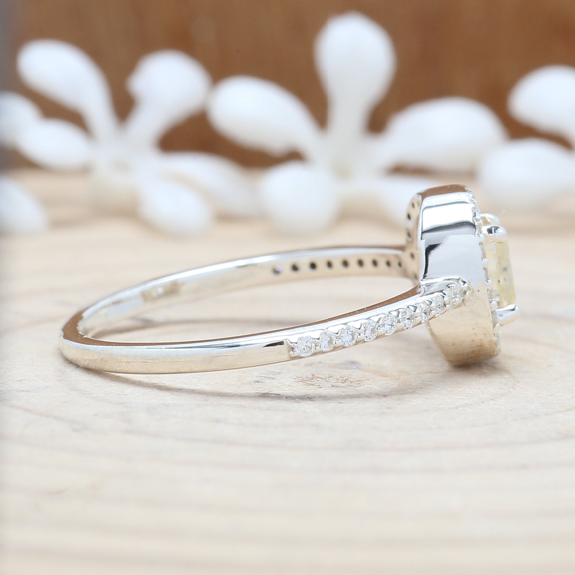 Cushion Yellow Color Diamond Ring 0.62 Ct 4.70 MM Cushion Shape Diamond Ring 14K Solid White Gold Silver Engagement Ring Gift For Her QL3105