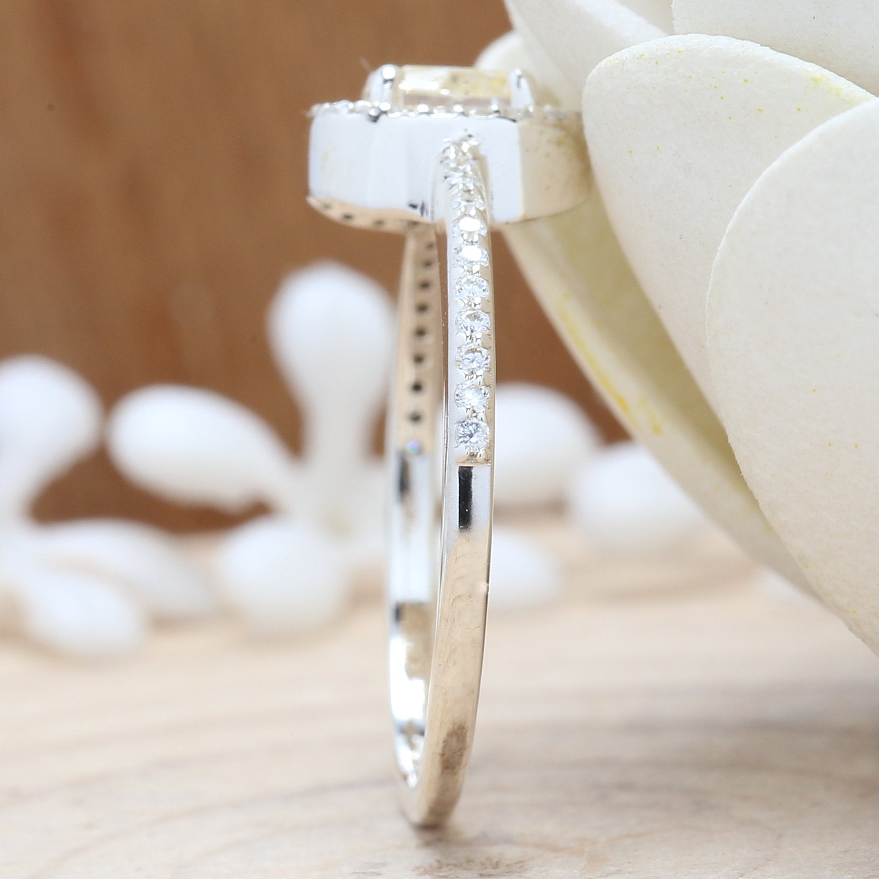Cushion Yellow Color Diamond Ring 0.62 Ct 4.70 MM Cushion Shape Diamond Ring 14K Solid White Gold Silver Engagement Ring Gift For Her QL3105