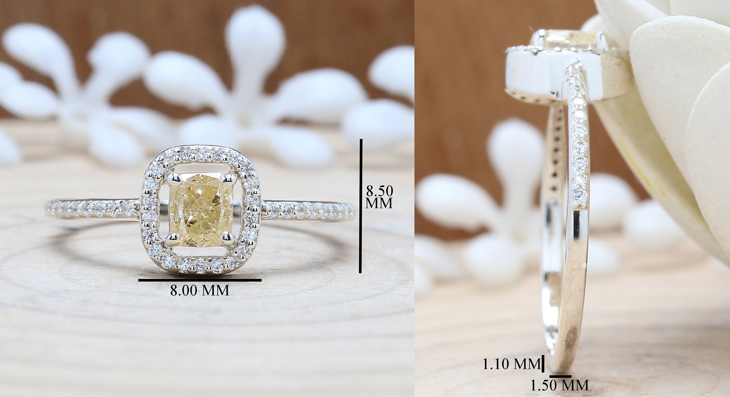 Cushion Yellow Color Diamond Ring 0.62 Ct 4.70 MM Cushion Shape Diamond Ring 14K Solid White Gold Silver Engagement Ring Gift For Her QL3105