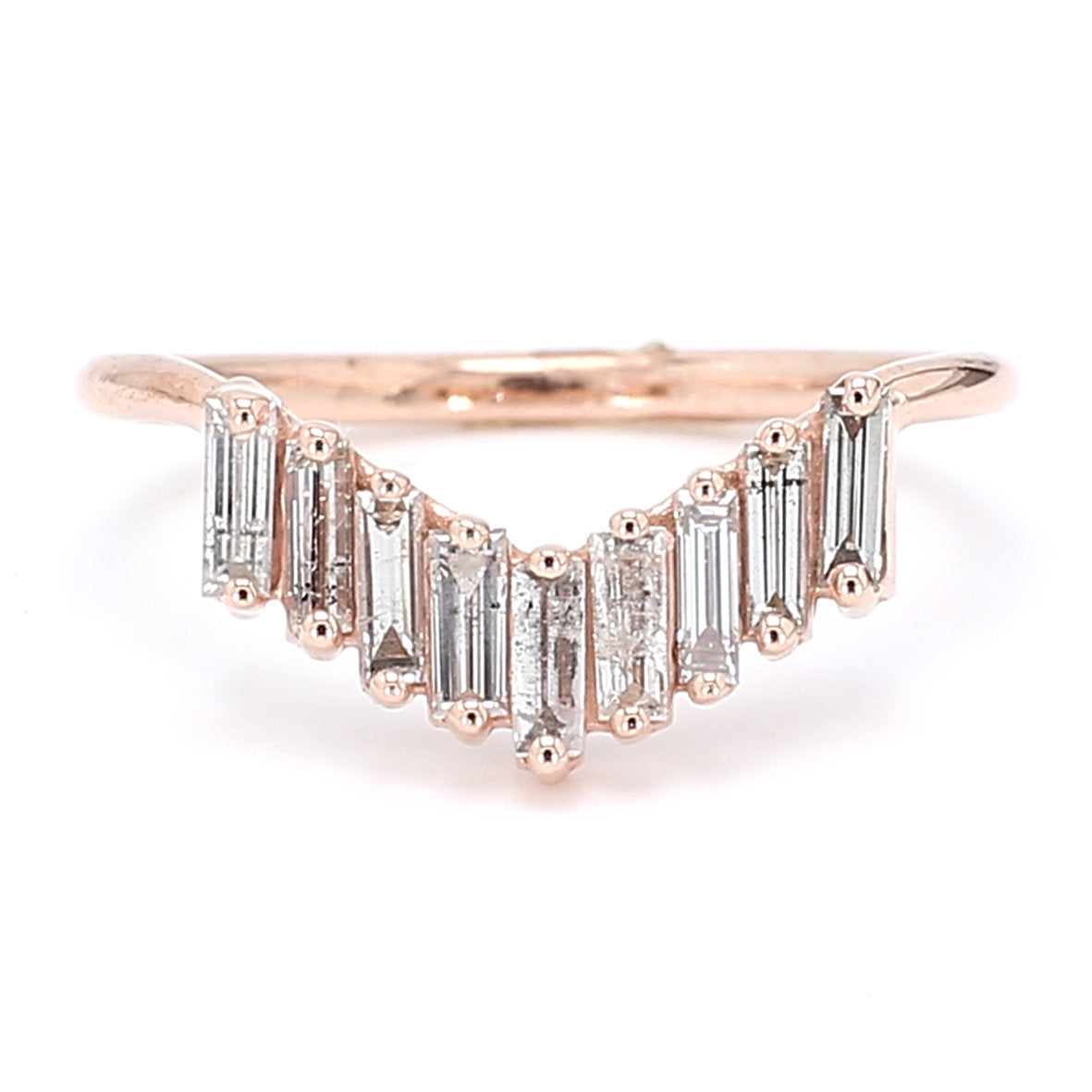 Salt And Pepper Baguette Diamond 14K Solid Rose Gold Band Ring Engagement Wedding Gift Band KD827