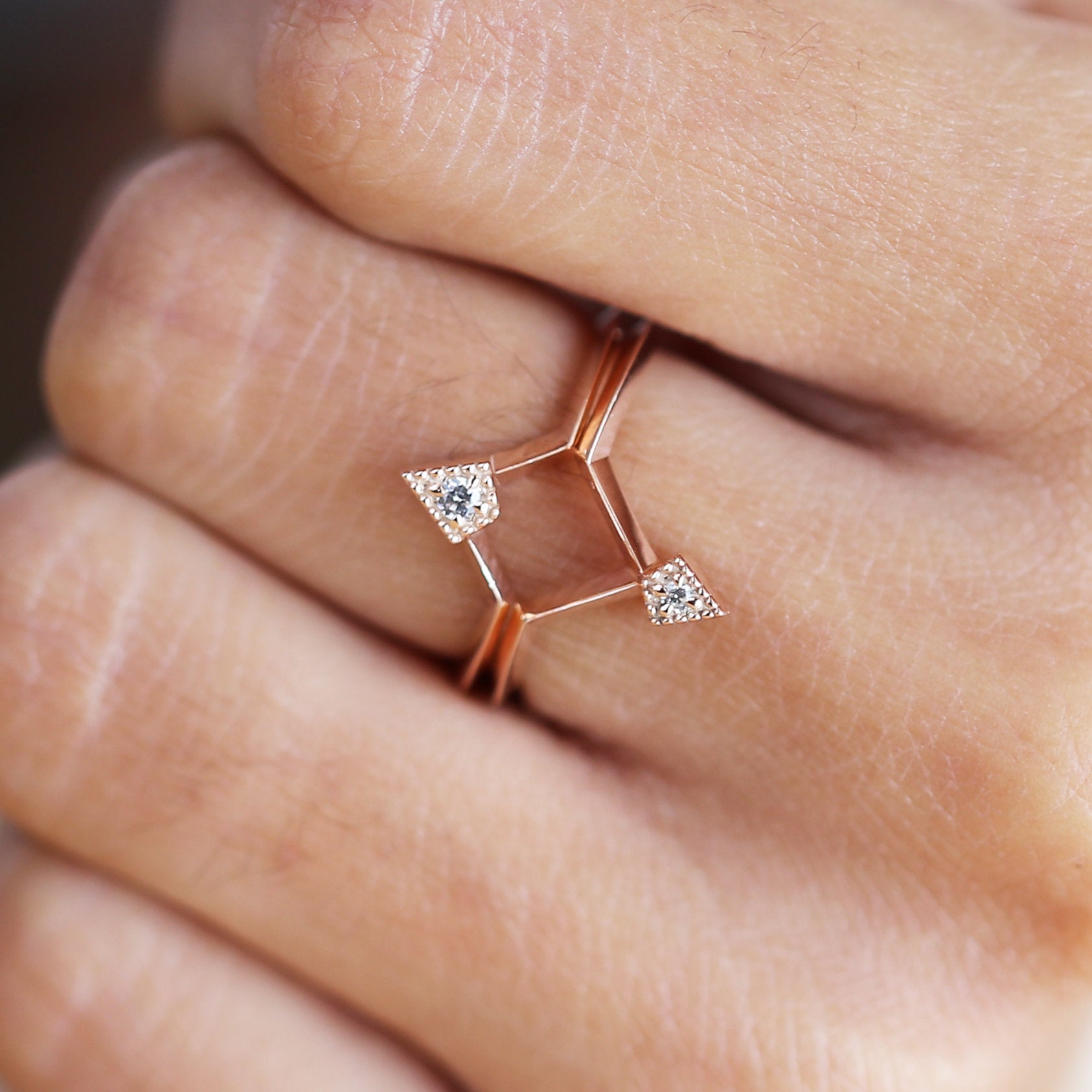 14K Rose Gold Band White Round Diamond Ring Engagement Wedding Gift Band Ring KD832