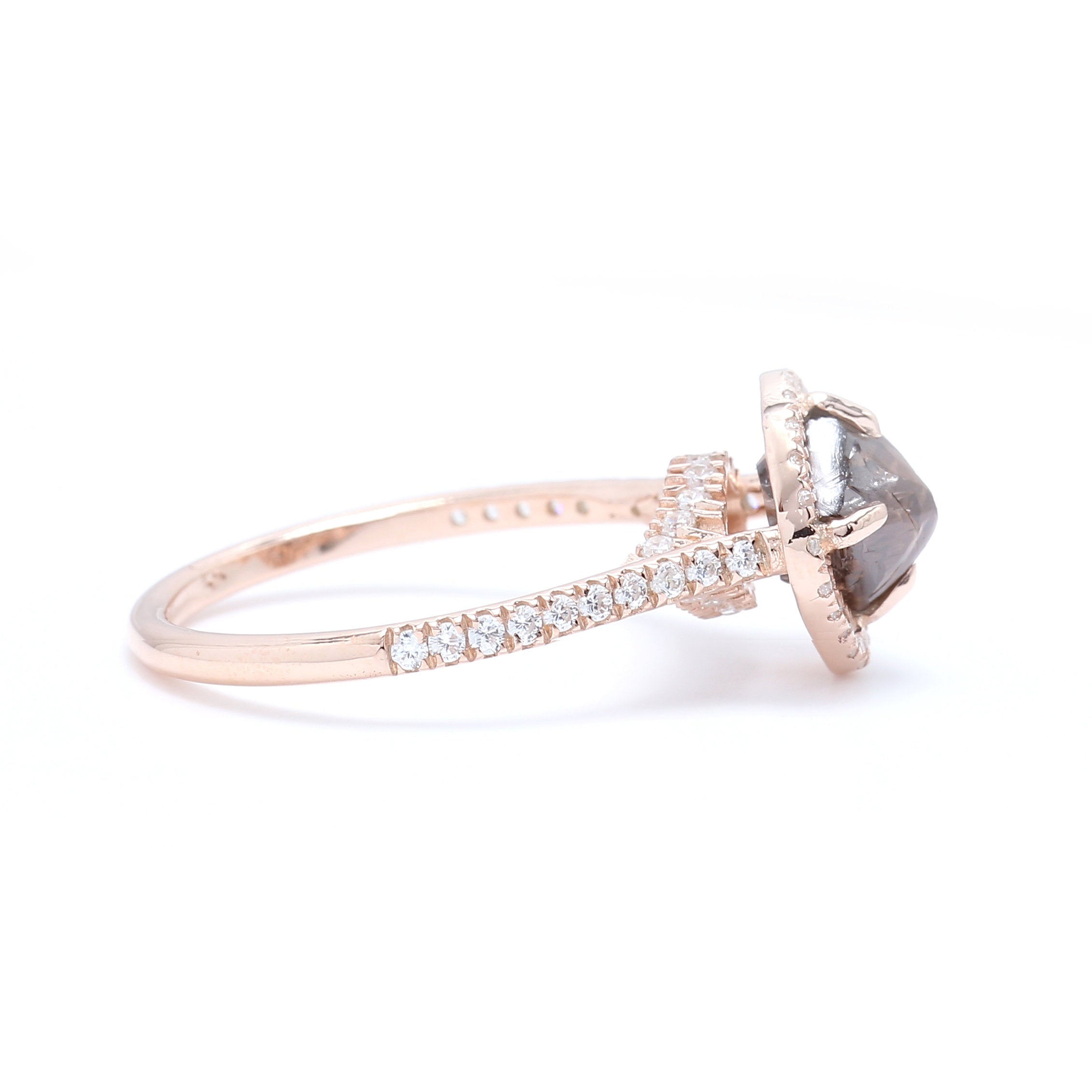 Rough Brown Color Diamond Ring 2.09 Ct 6.30 MM Rough Diamond Ring 14K Solid Rose Gold Silver Engagement Ring Gift For Her QL3103