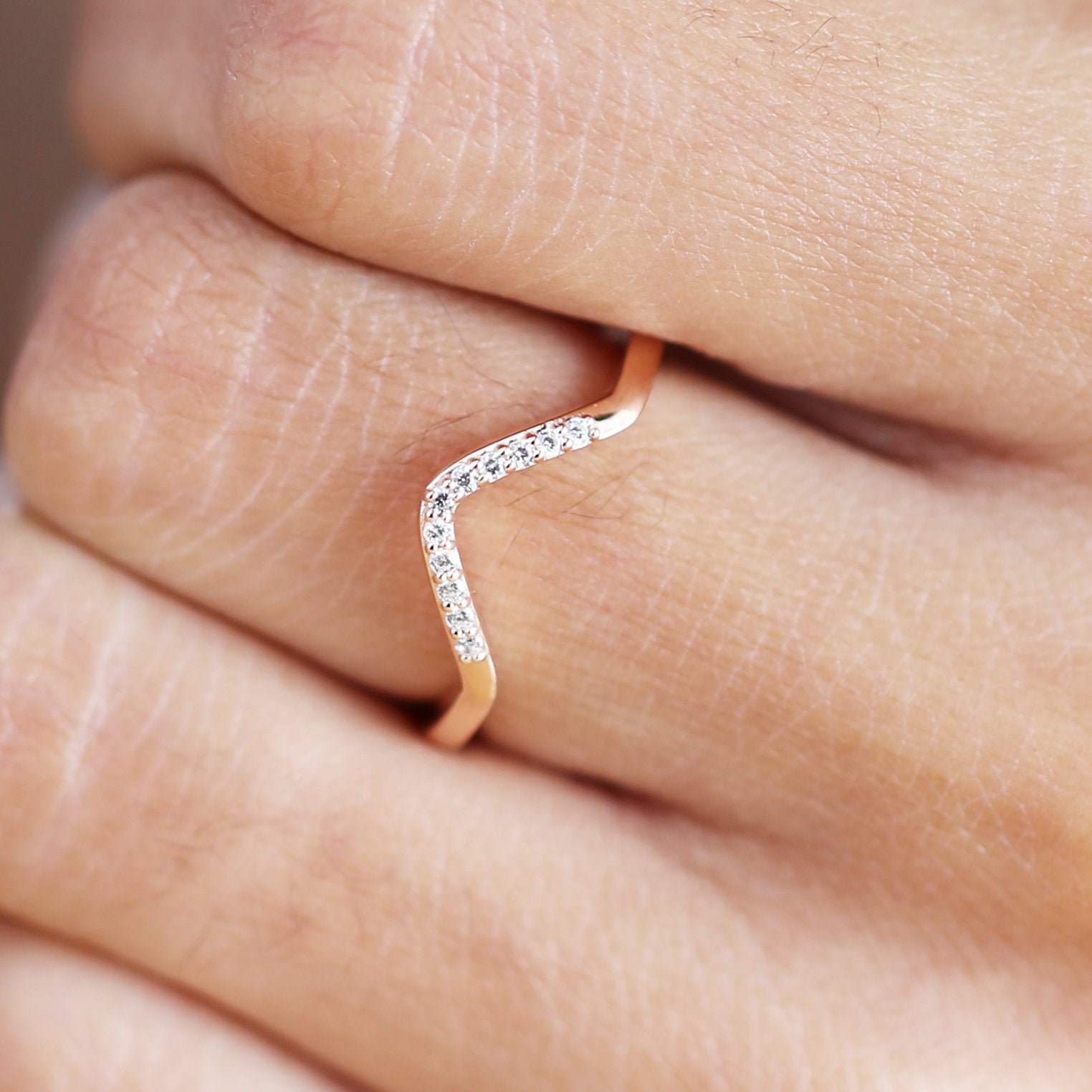 14K Rose Gold Band White Round Diamond Ring Engagement Wedding Gift Band Ring KD836