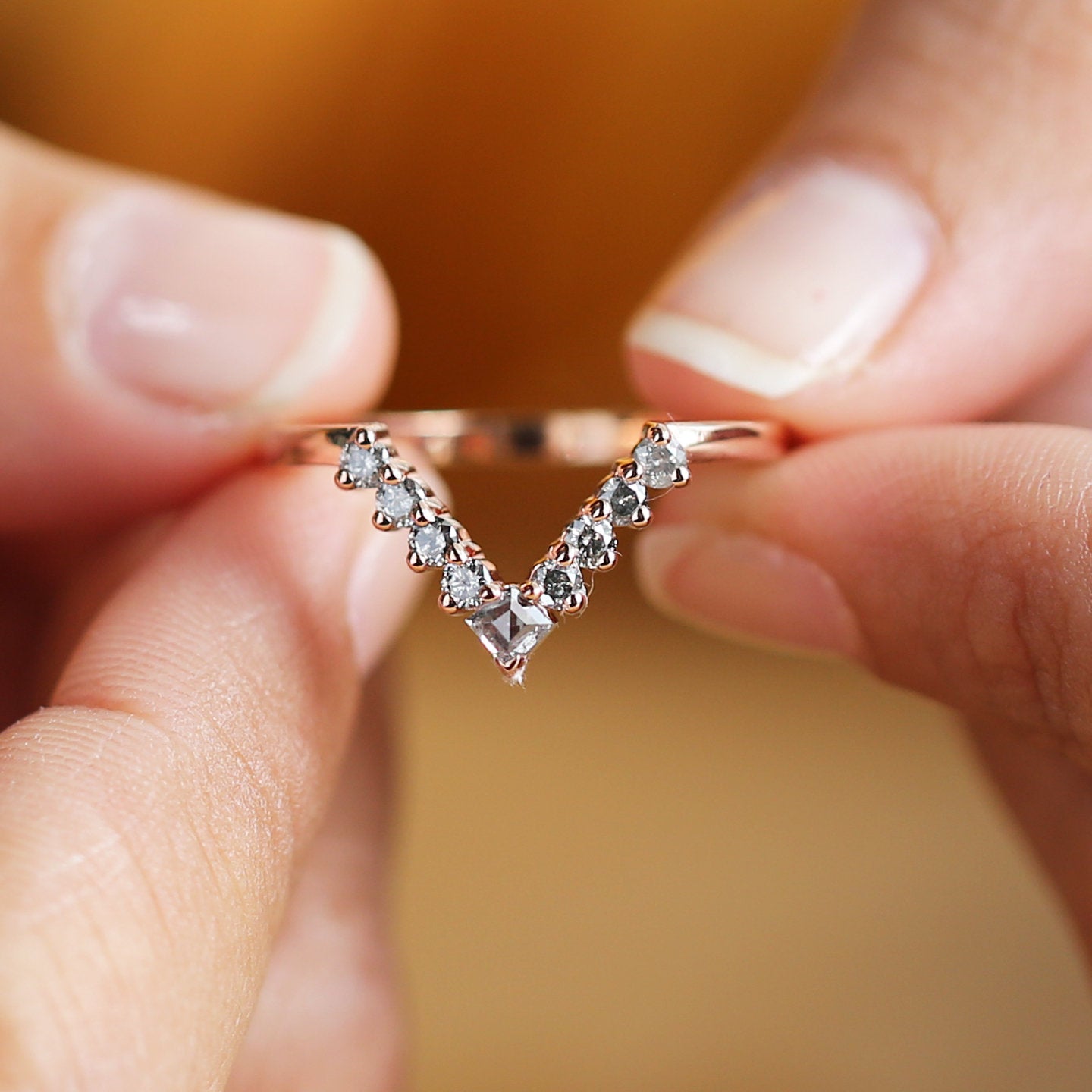 Salt And Pepper Kite Diamond 14K Rose Gold Ring Band Engagement Wedding Gift Band KD839