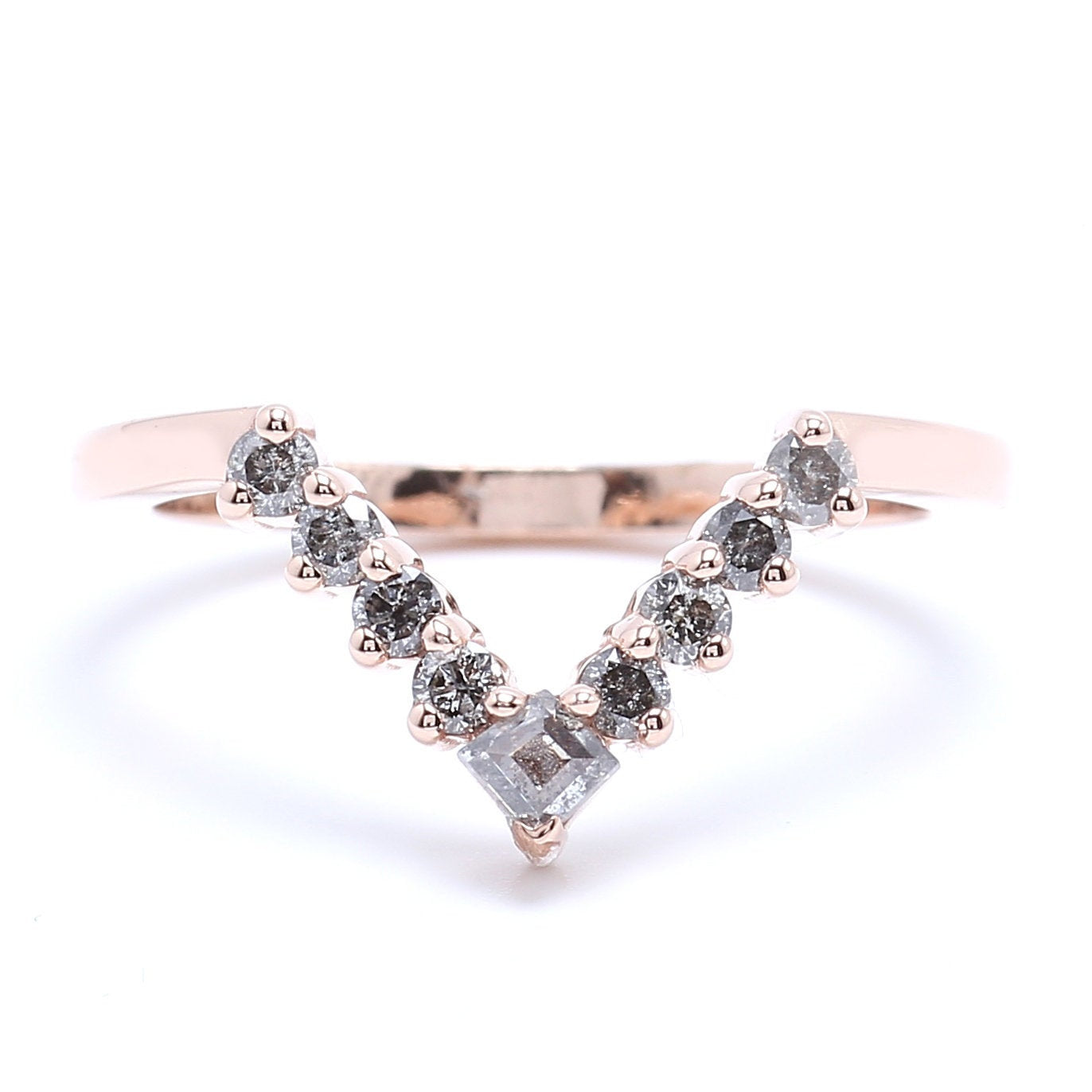 Salt And Pepper Kite Diamond 14K Rose Gold Ring Band Engagement Wedding Gift Band KD839