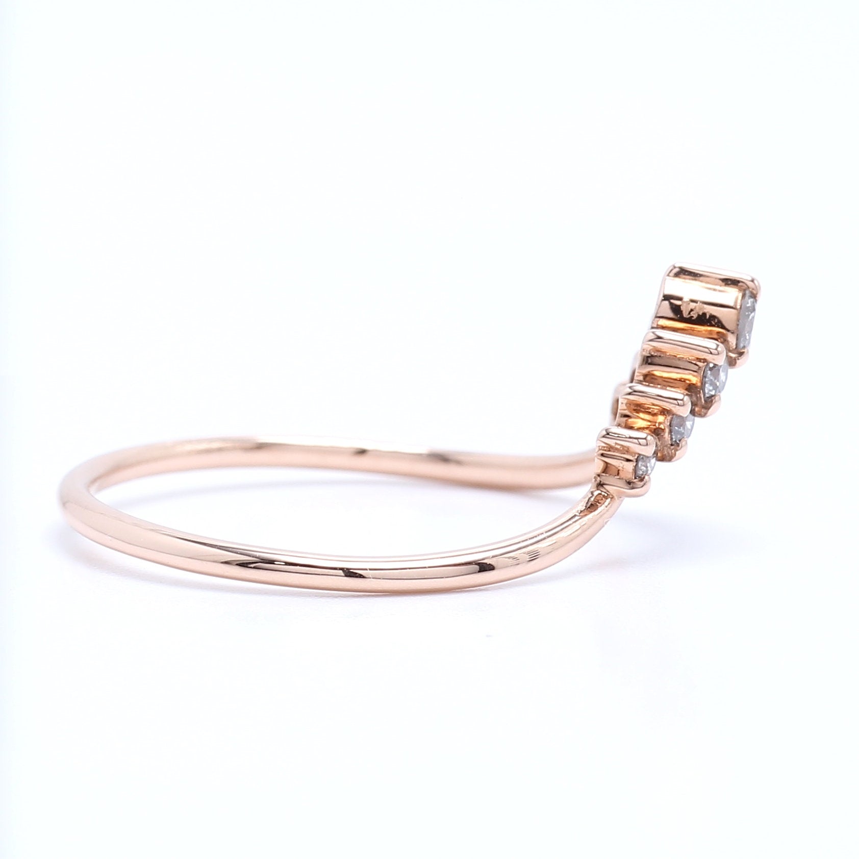 14K Rose Gold Band White Round Diamond Ring Engagement Wedding Gift Band Ring KD837
