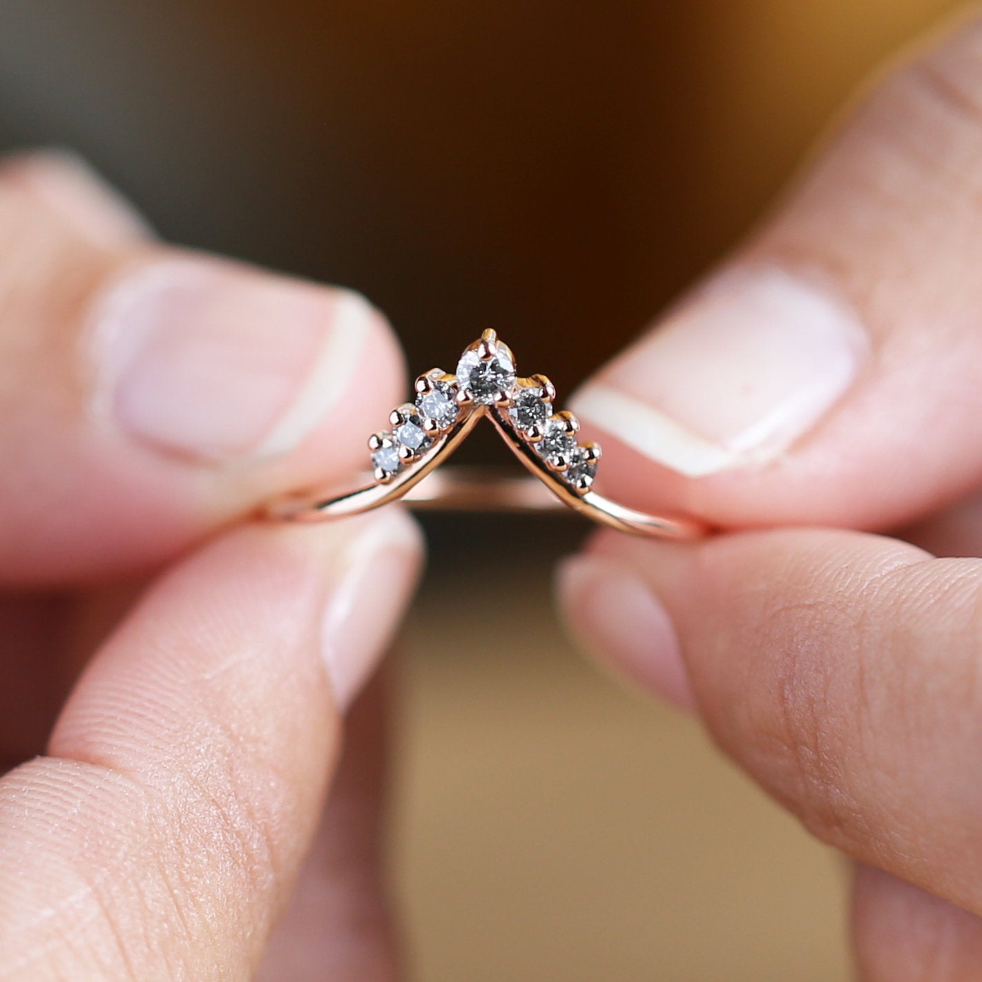 14K Rose Gold Band White Round Diamond Ring Engagement Wedding Gift Band Ring KD837