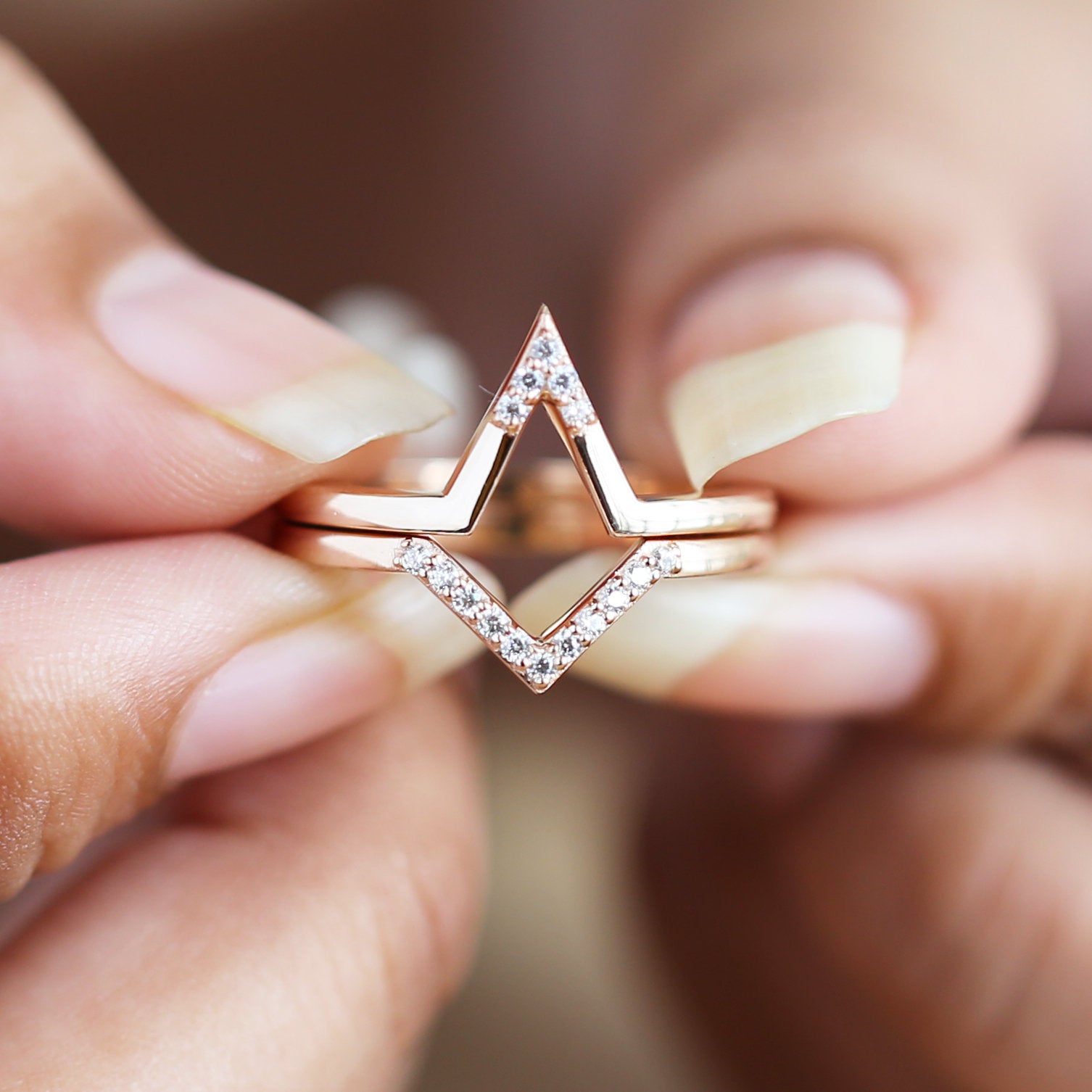 14K Rose Gold Band White Round Diamond Ring Engagement Wedding Gift Band Ring KD844