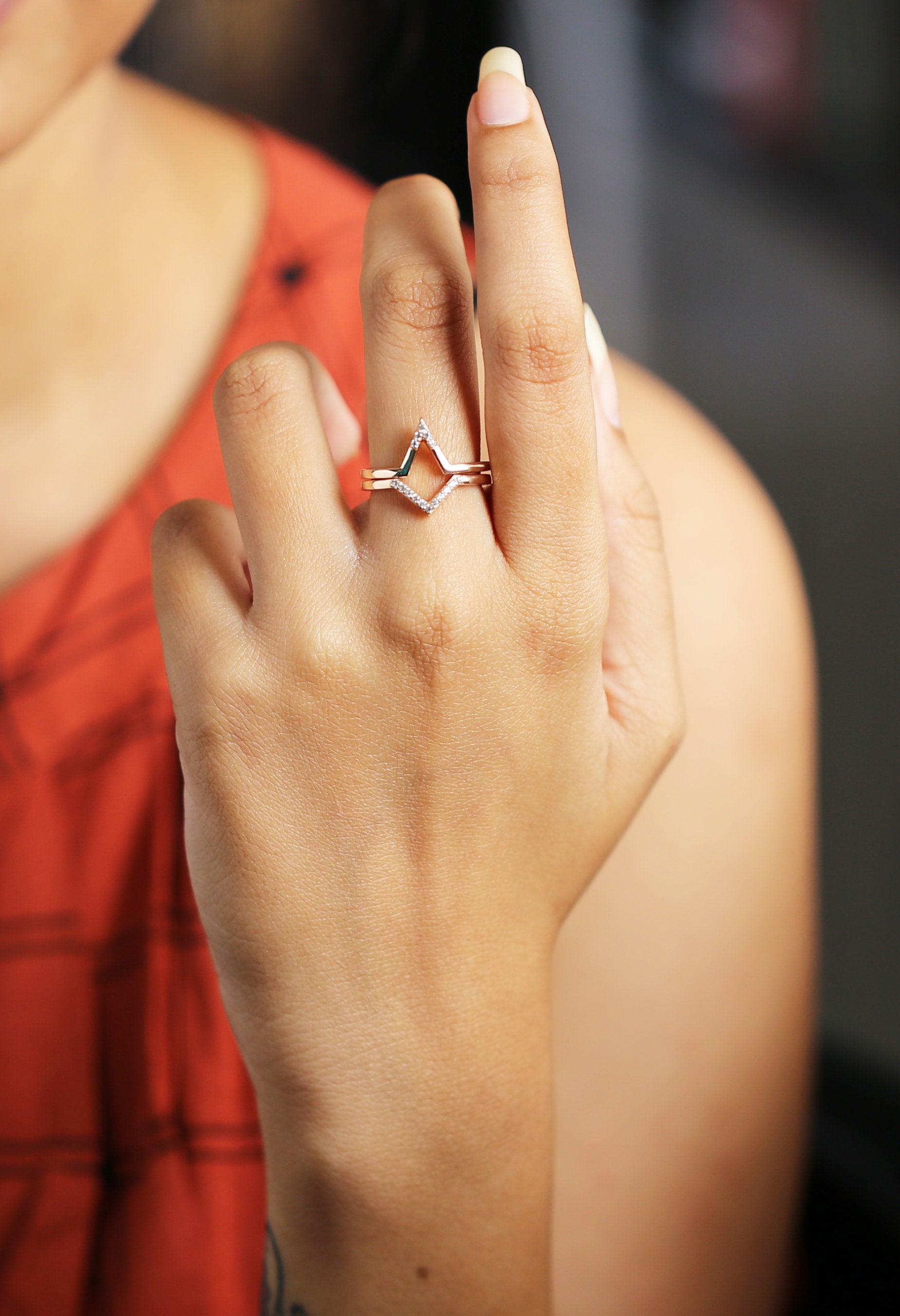 14K Rose Gold Band White Round Diamond Ring Engagement Wedding Gift Band Ring KD844