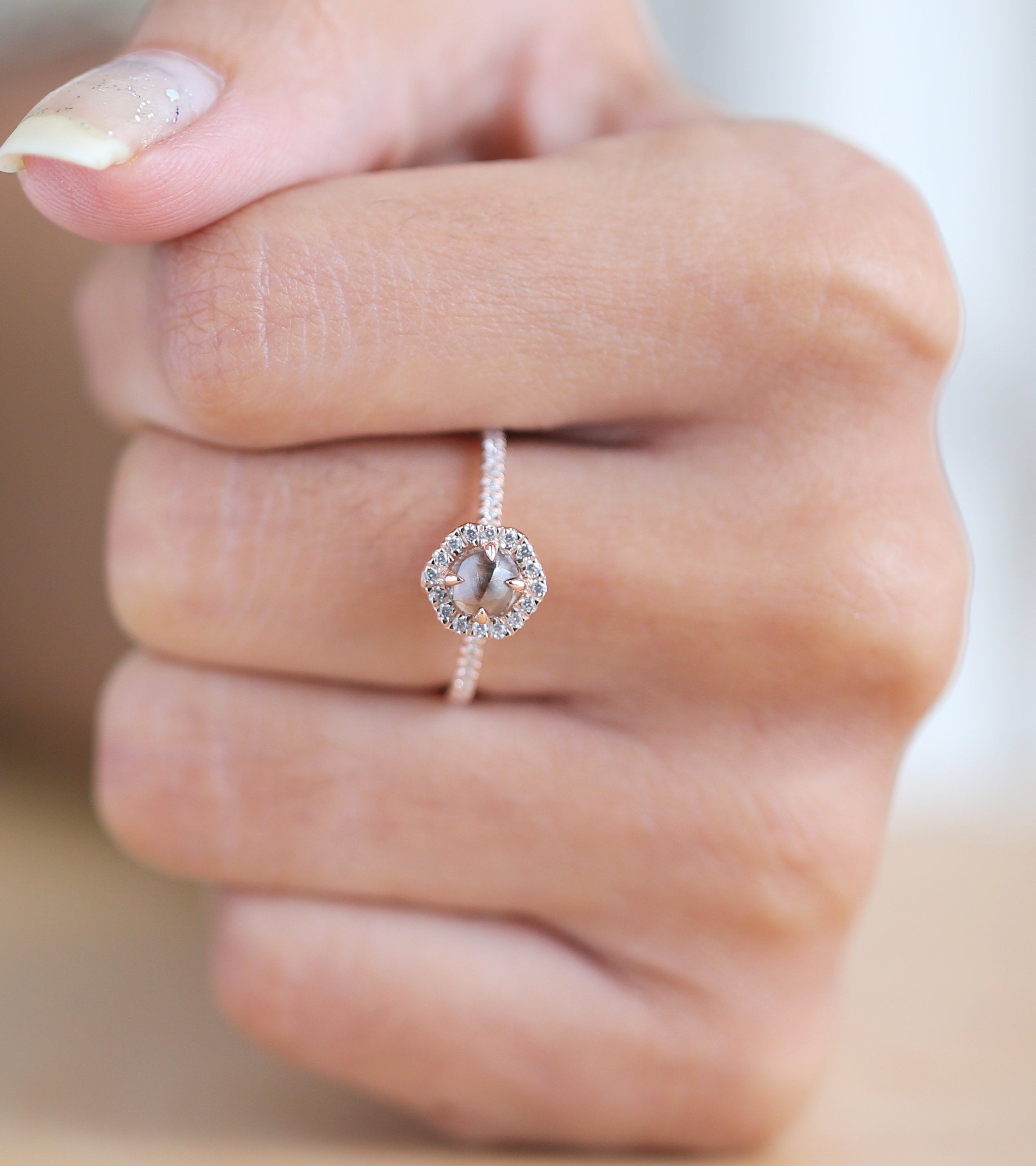 Rough Brown Color Diamond Ring 1.00 Ct 5.45 MM Crystal Rough Diamond Ring 14K Solid Rose Gold Silver Engagement Ring Gift For Her QN2525