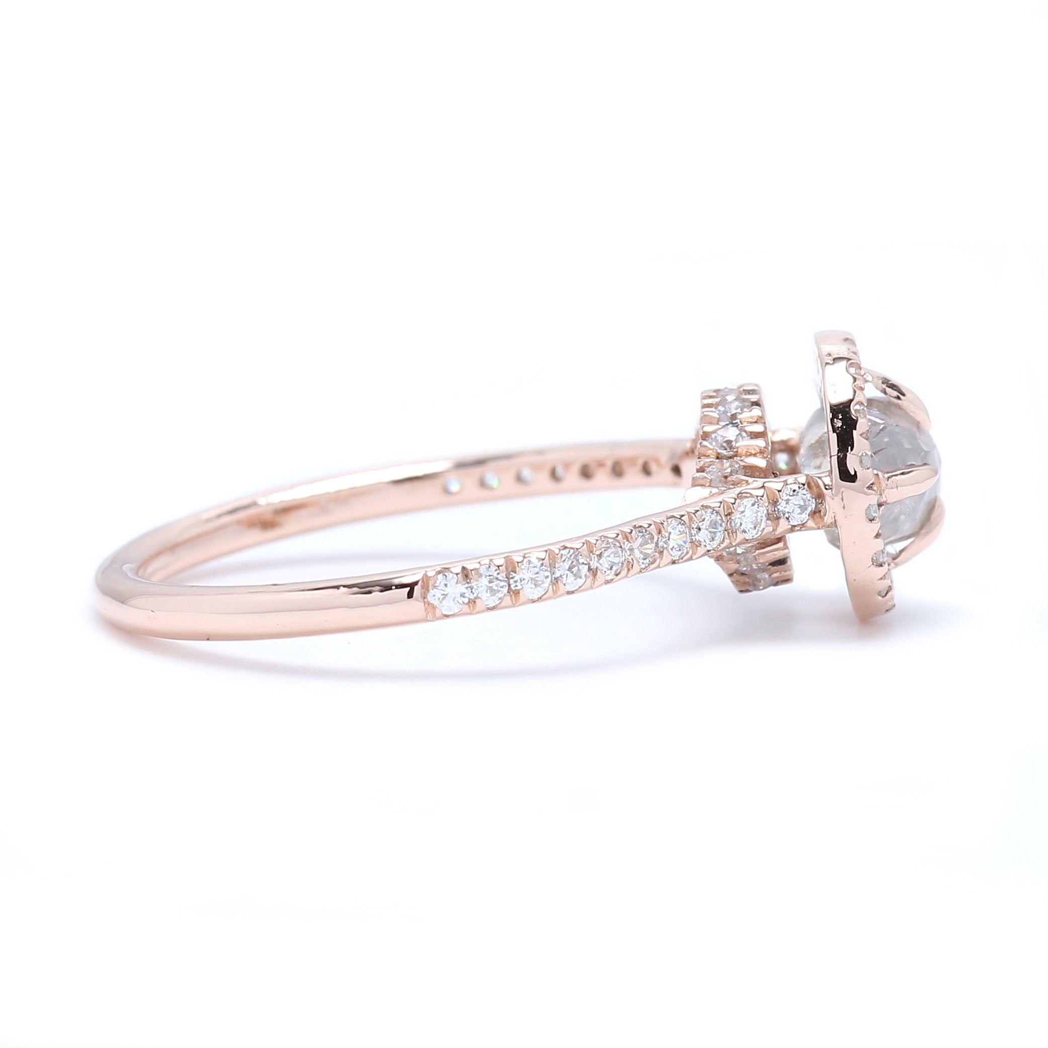 Rough Grey Color Diamond Ring 0.93 Ct 5.10 MM Rough Diamond Ring 14K Solid Rose Gold Silver Engagement Ring Gift For Her QL3114
