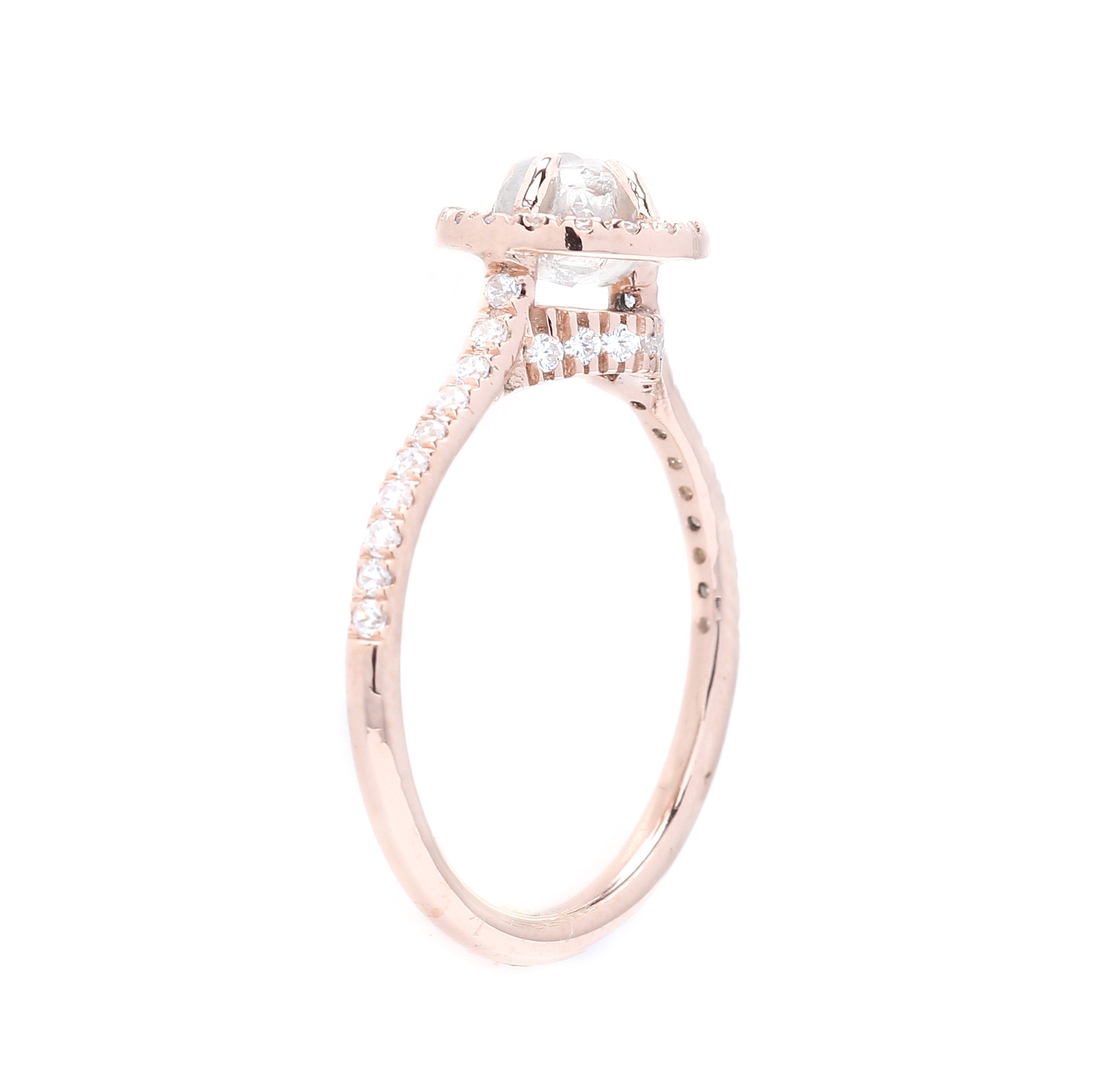 Rough Grey Color Diamond Ring 0.93 Ct 5.10 MM Rough Diamond Ring 14K Solid Rose Gold Silver Engagement Ring Gift For Her QL3114