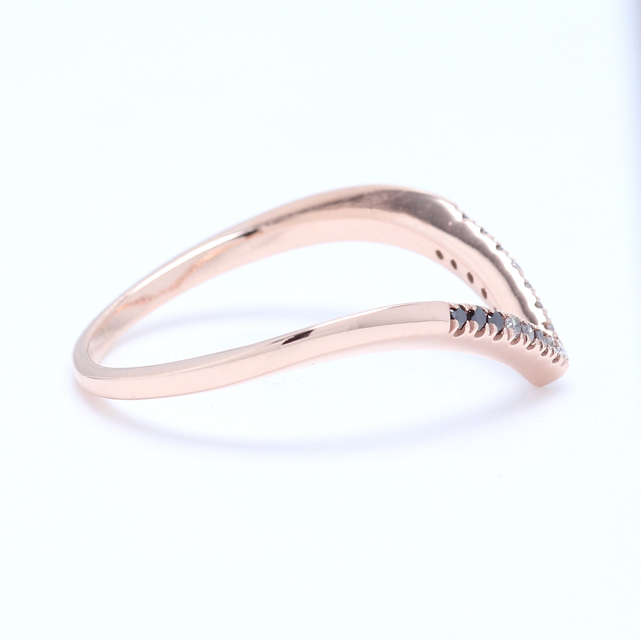 14K Rose Gold Band Black White Salt And Pepper Round Diamond Ring Engagement Wedding Gift Band Ring KD865