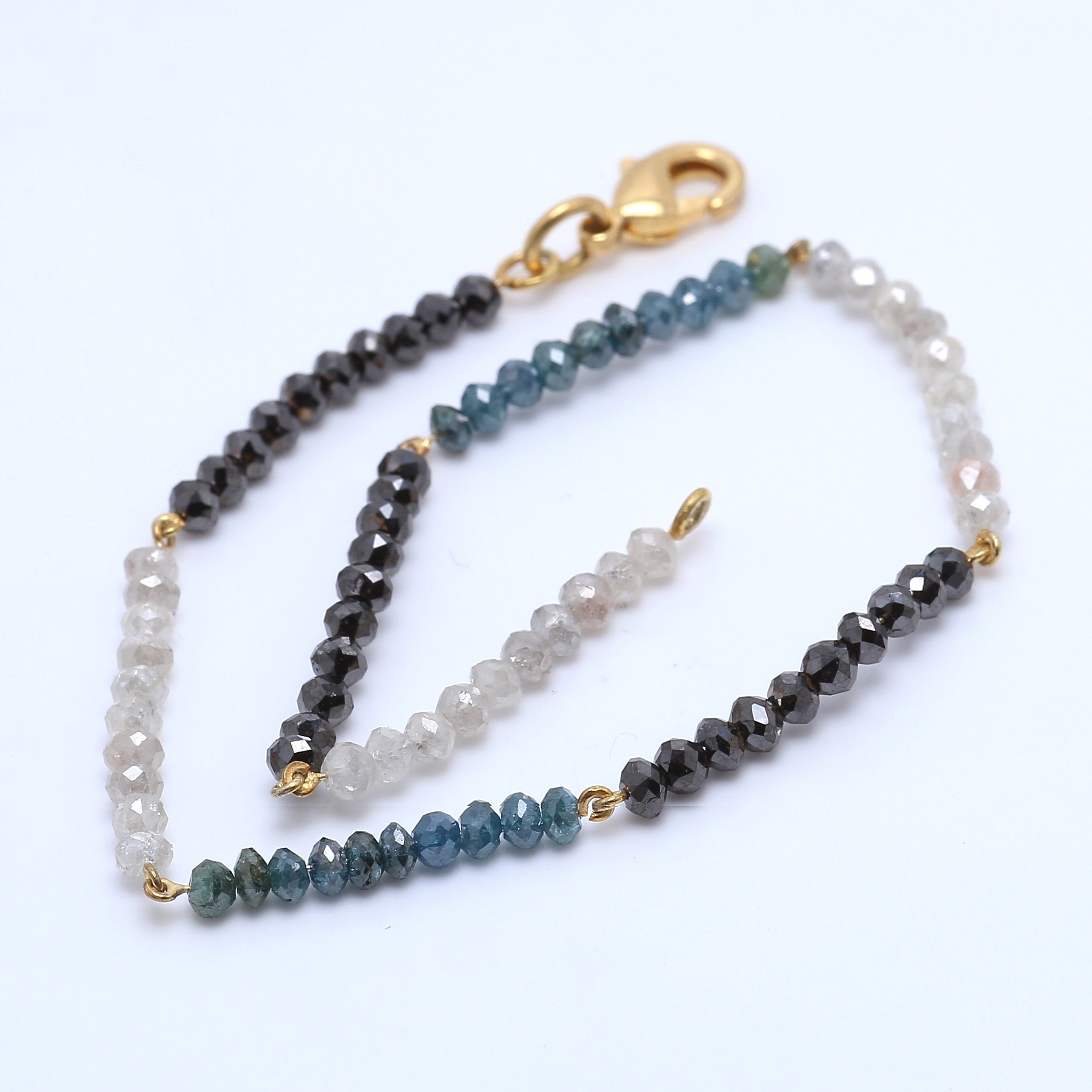 10 CT Round White Black Blue Color Bead Diamond Bracelet With 14 K Solid Rose White Yellow Gold String lock  Engagement Wedding Gift KD870