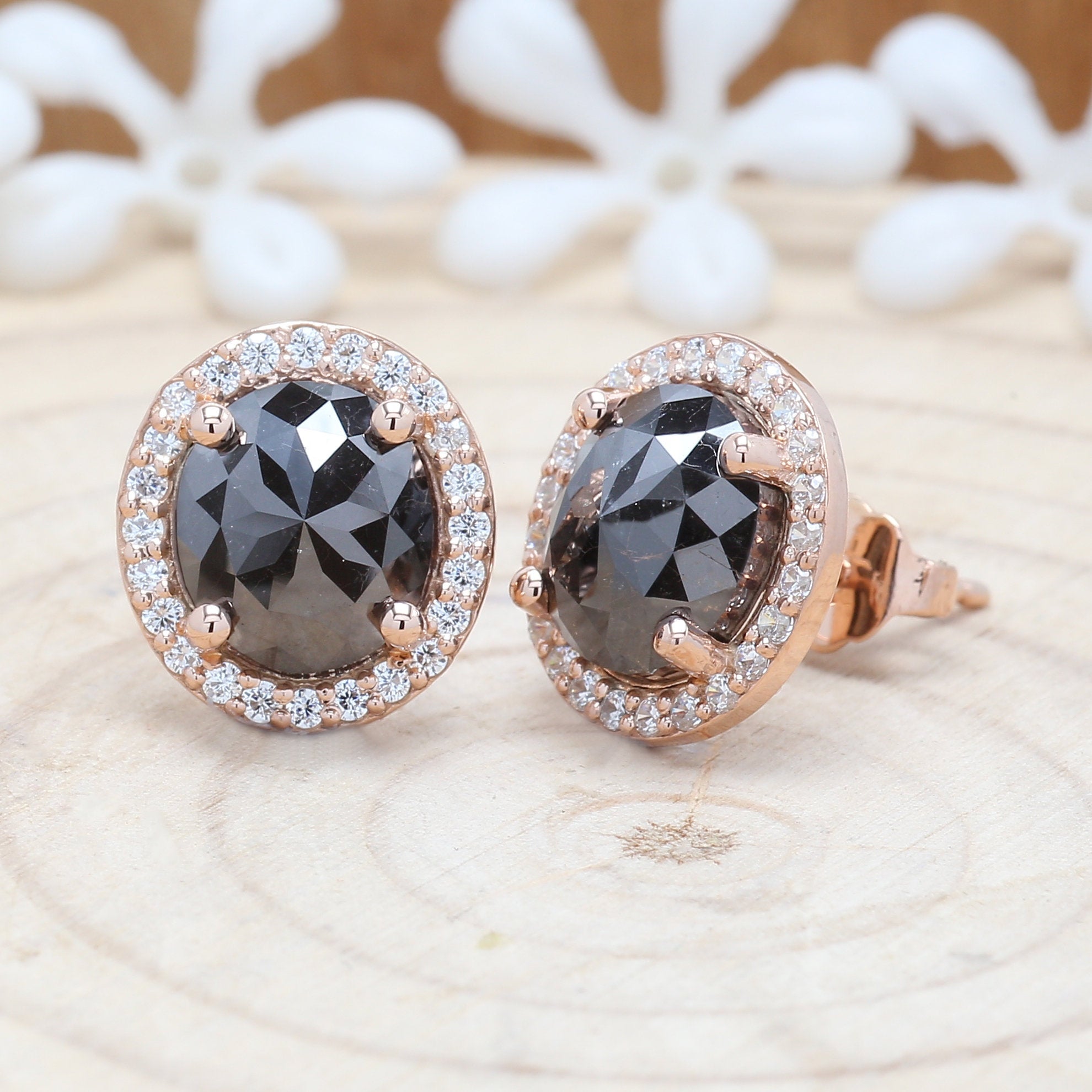 4.45 CT Black Oval Shape 14K Solid Rose White Yellow Gold Stud Earring KD861