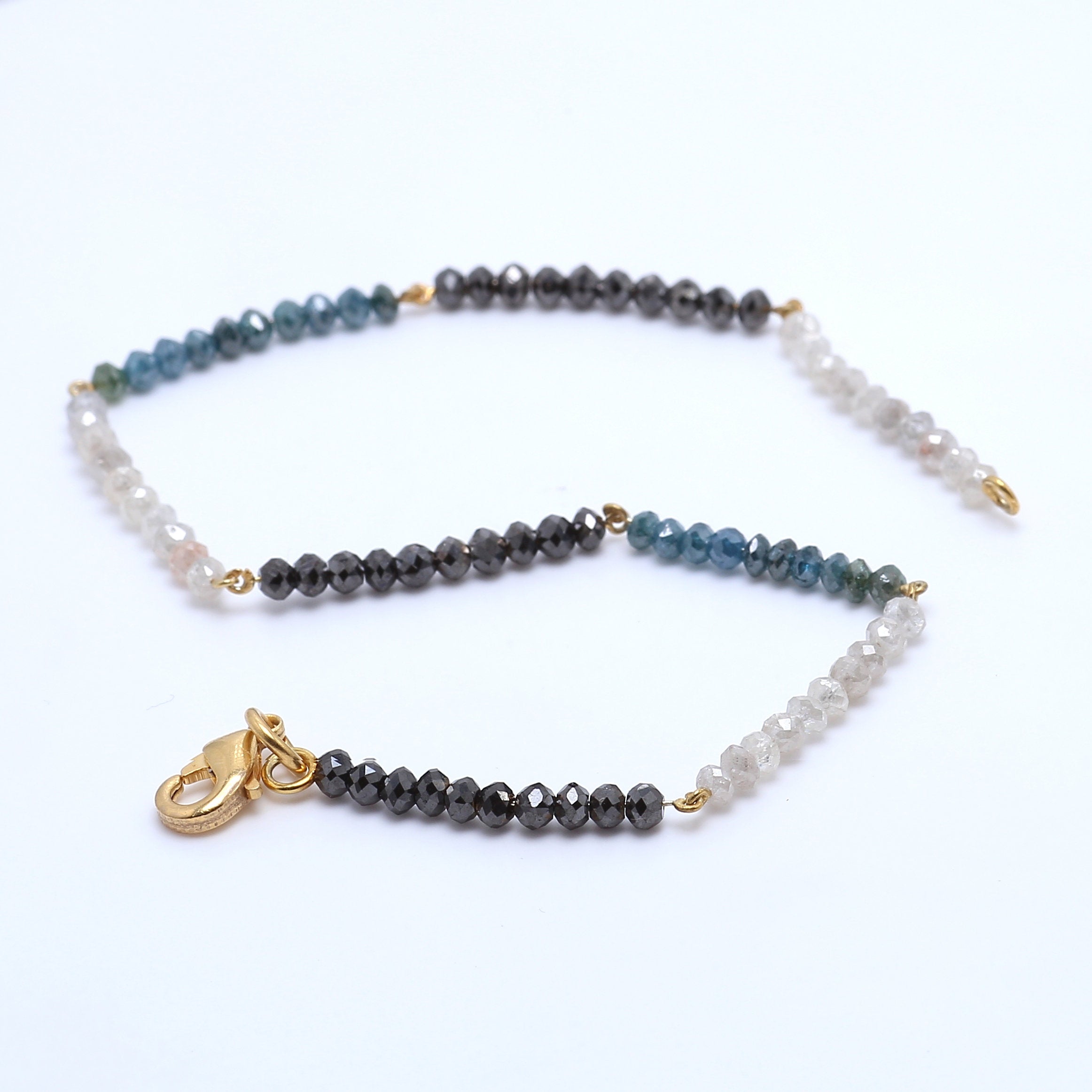 10 CT Round White Black Blue Color Bead Diamond Bracelet With 14 K Solid Rose White Yellow Gold String lock  Engagement Wedding Gift KD870