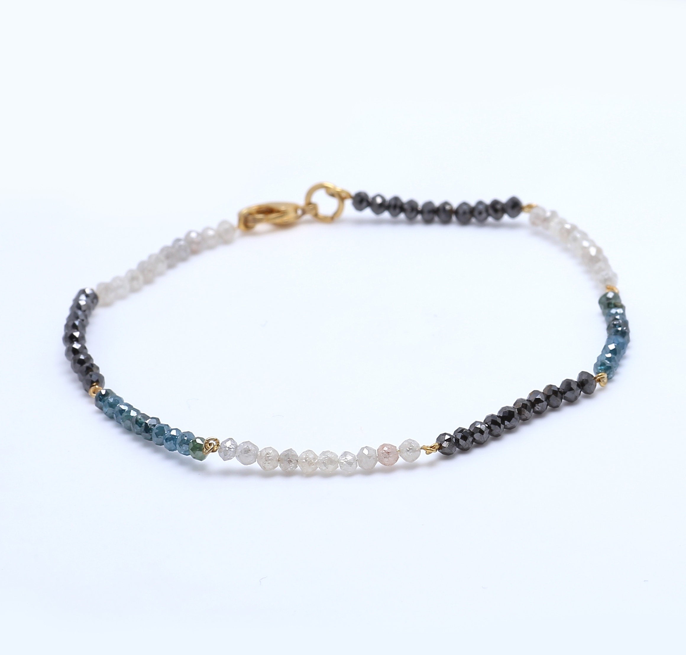 10 CT Round White Black Blue Color Bead Diamond Bracelet With 14 K Solid Rose White Yellow Gold String lock  Engagement Wedding Gift KD870