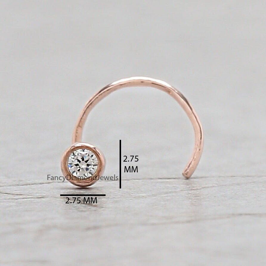 Natural White Round Diamond Nose Rings Engagement Wedding Gift Nose Ring 14K Solid Rose White Yellow Gold Nose Ring 0.03 CT KD1008