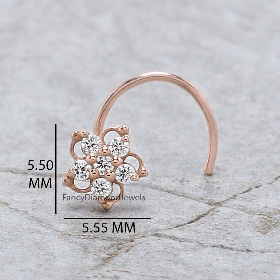 Natural White Round Diamond Nose Rings Engagement Wedding Gift Nose Ring 14K Solid Rose White Yellow Gold Nose Ring 0.06 CT KD1011