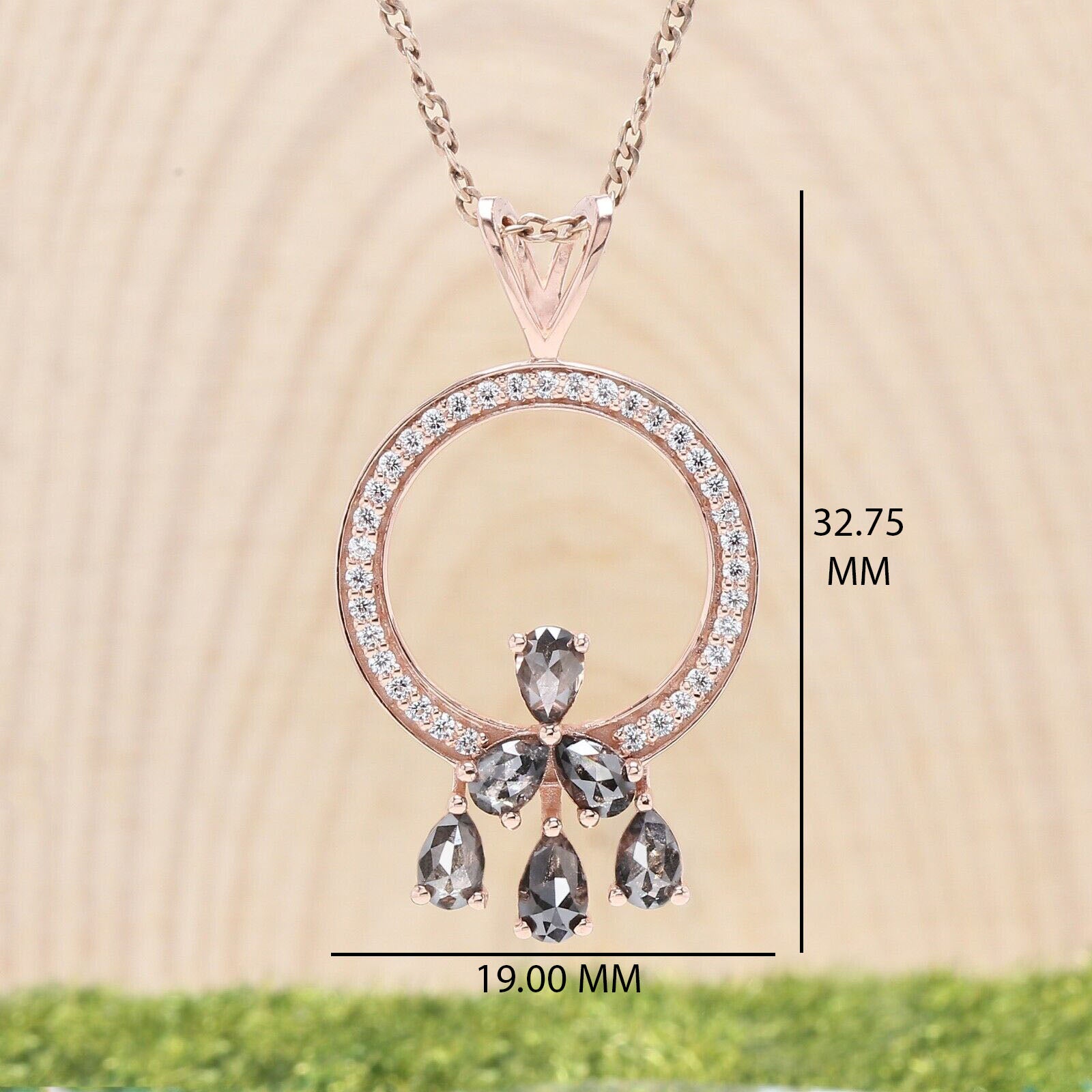 Pear Salt And Pepper Diamond Pendant Engagement Wedding Gift Pendant 14K Solid Rose White Yellow Gold Pendant 0.95 CT KDL1256