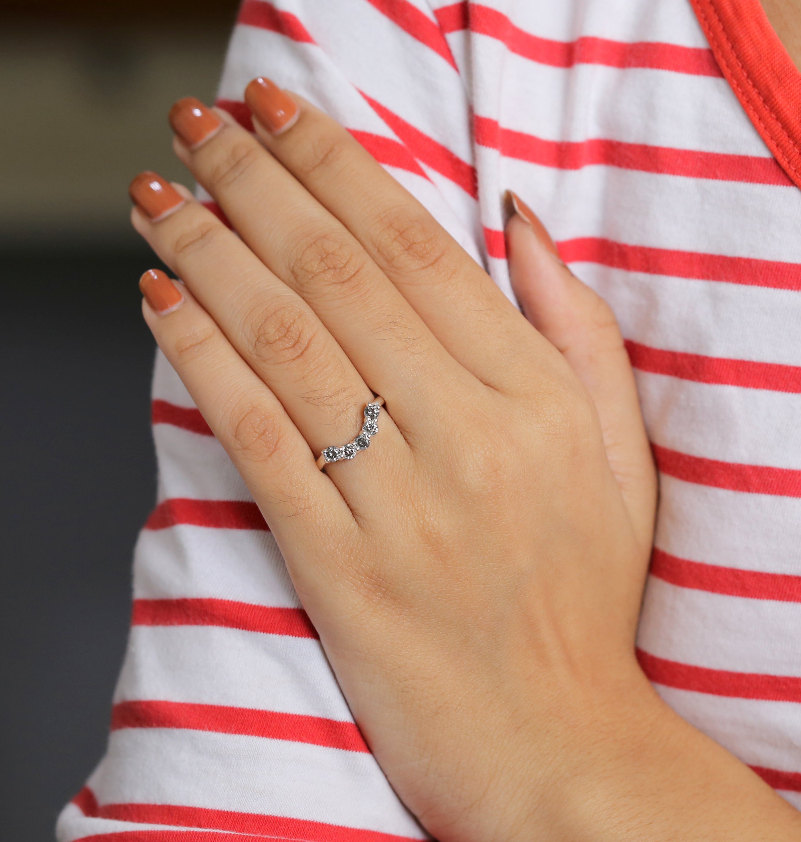0.60 CT Salt And Pepper Band, Round Brilliant Cut Diamond Band, Engagement Band, 14K White Gold Band, Wedding Band, Gift For Her KD929