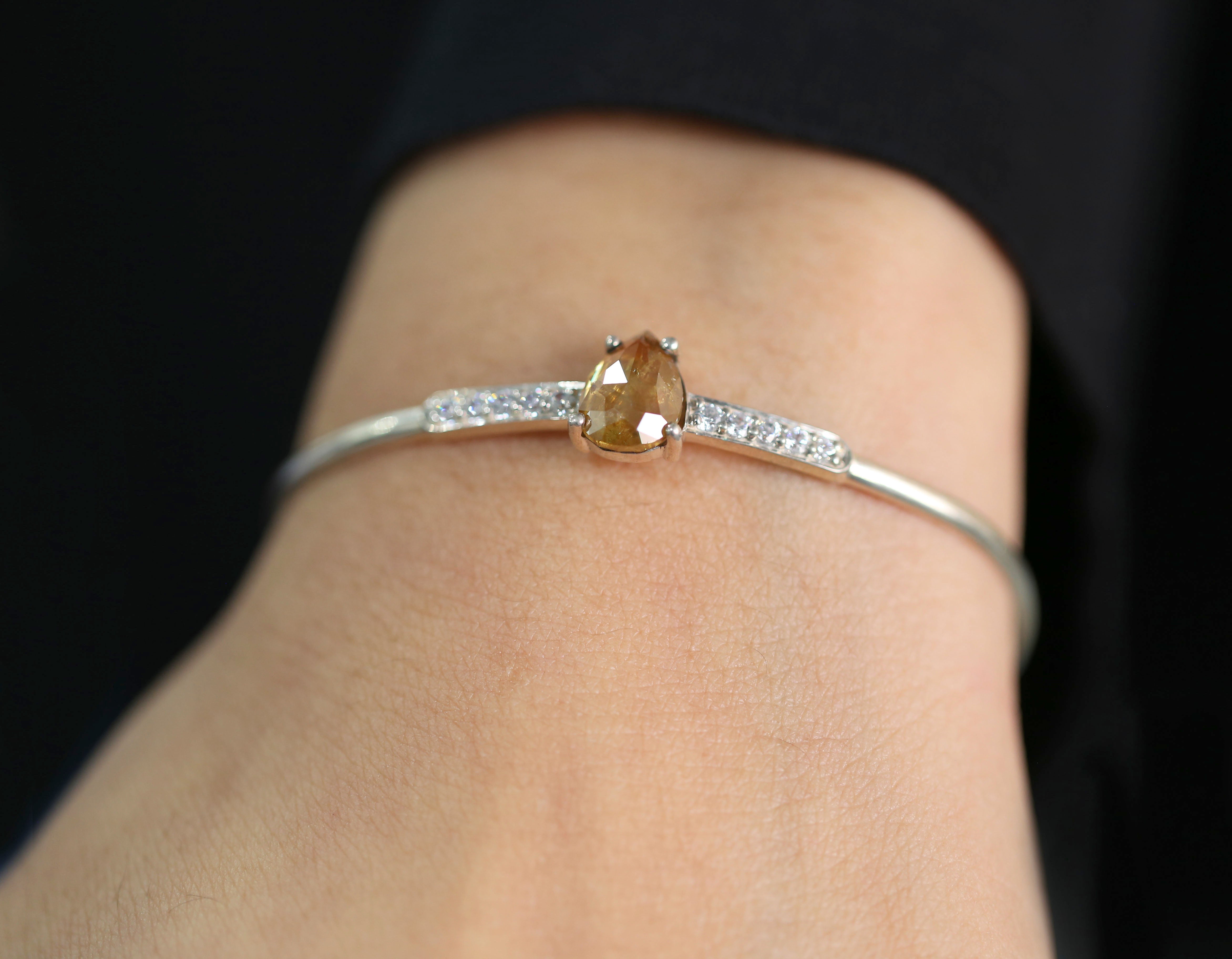 2.24 CT Bracelet, Cuff Bracelet, Pear Diamond Bracelet, Round Diamond Bracelet, Pear Bracelet, Anniversary Gift, Gift For Her, KDL9779