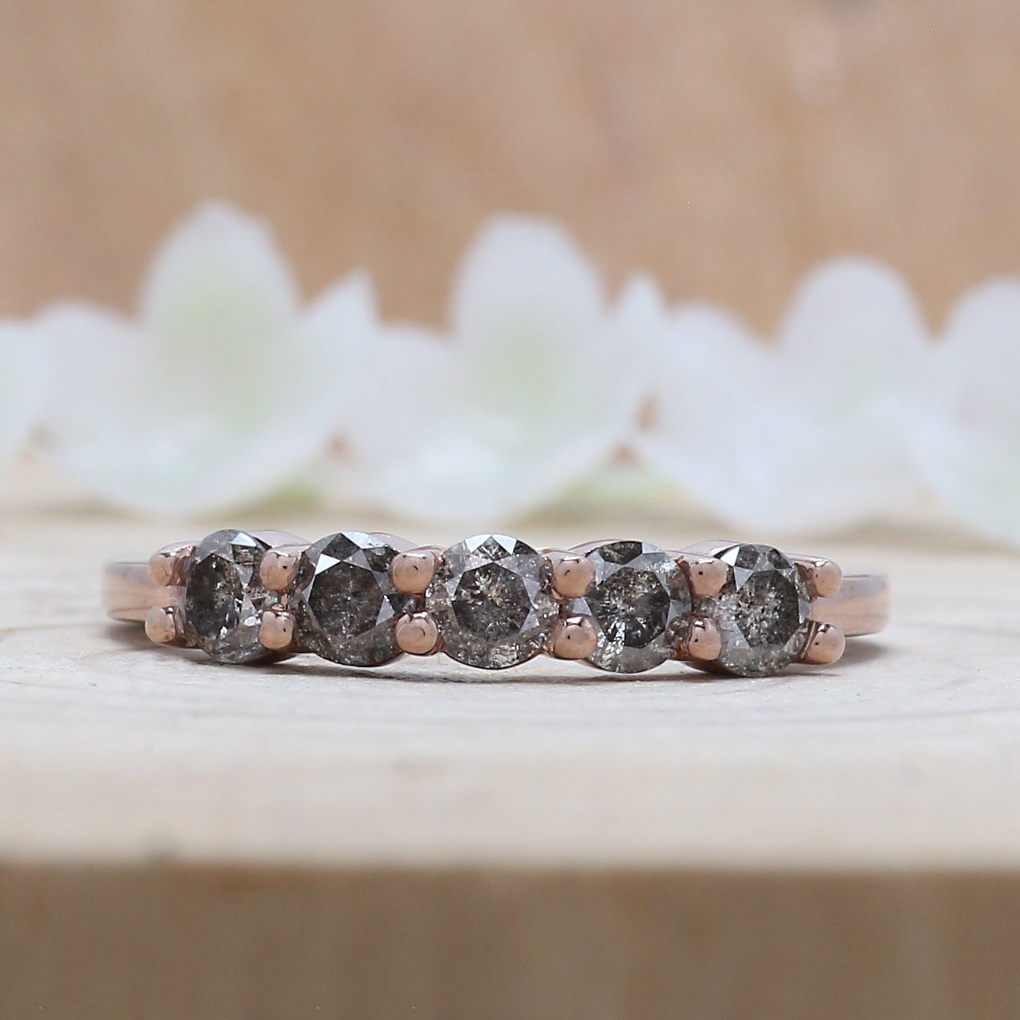 Round Cut Salt And Pepper Diamond Ring 0.68 Ct 3.20 MM Round Diamond Ring 14K Solid Rose Gold Silver Engagement Ring Gift For Her QL1385