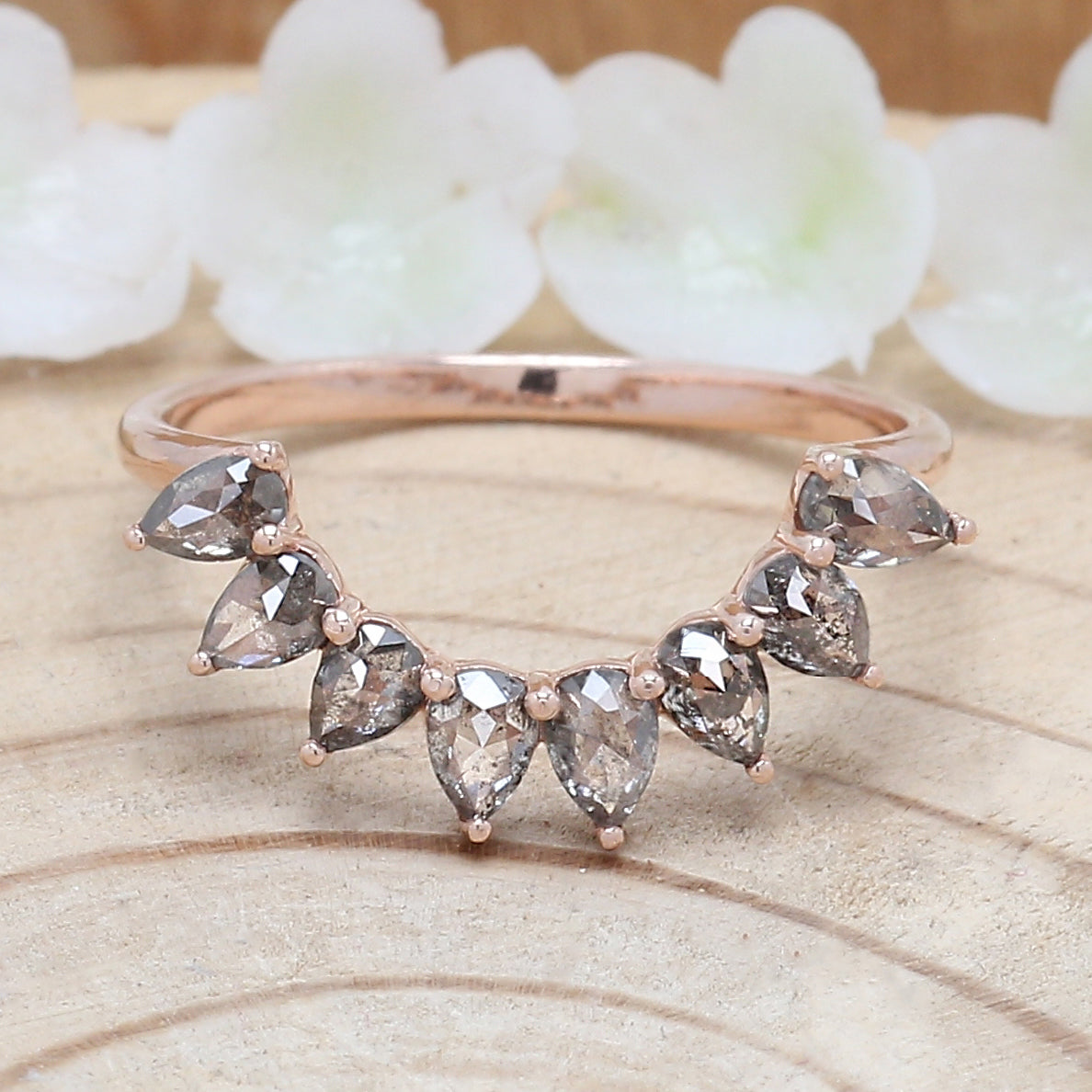 Salt And Pepper Pear Diamond Ring 14K Solid Rose White Yellow Gold Ring Engagement Wedding Gift Ring 0.84 CT KD1090