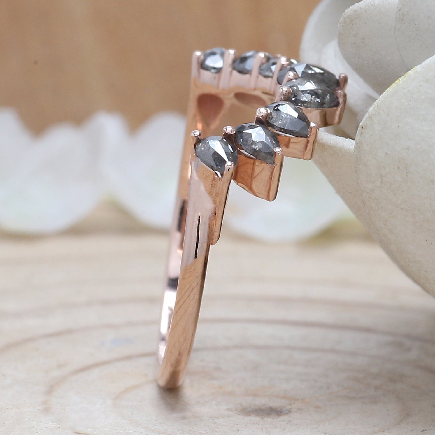 Salt And Pepper Pear Diamond Ring 14K Solid Rose White Yellow Gold Ring Engagement Wedding Gift Ring 0.84 CT KD1090