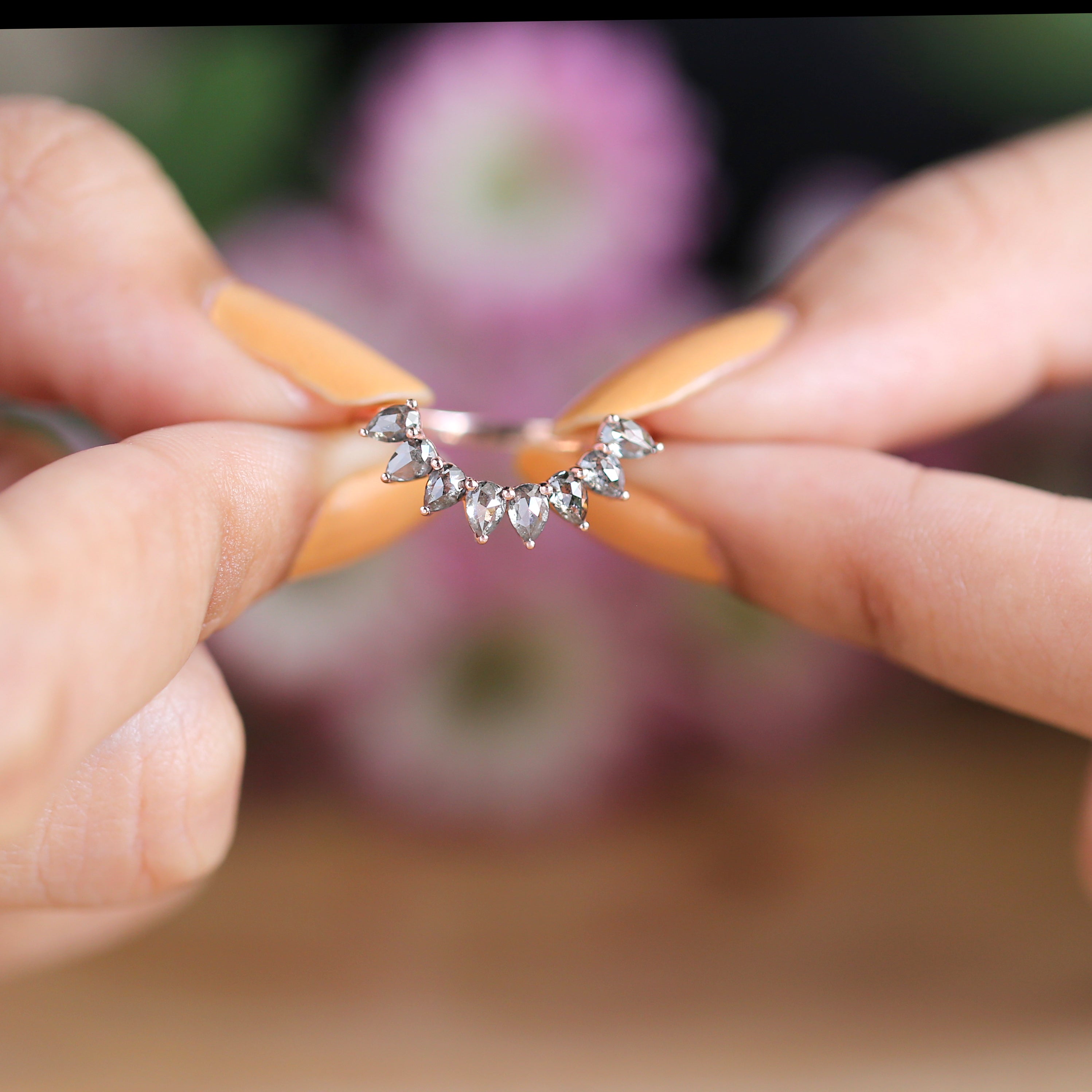 Salt And Pepper Pear Diamond Ring 14K Solid Rose White Yellow Gold Ring Engagement Wedding Gift Ring 0.84 CT KD1090