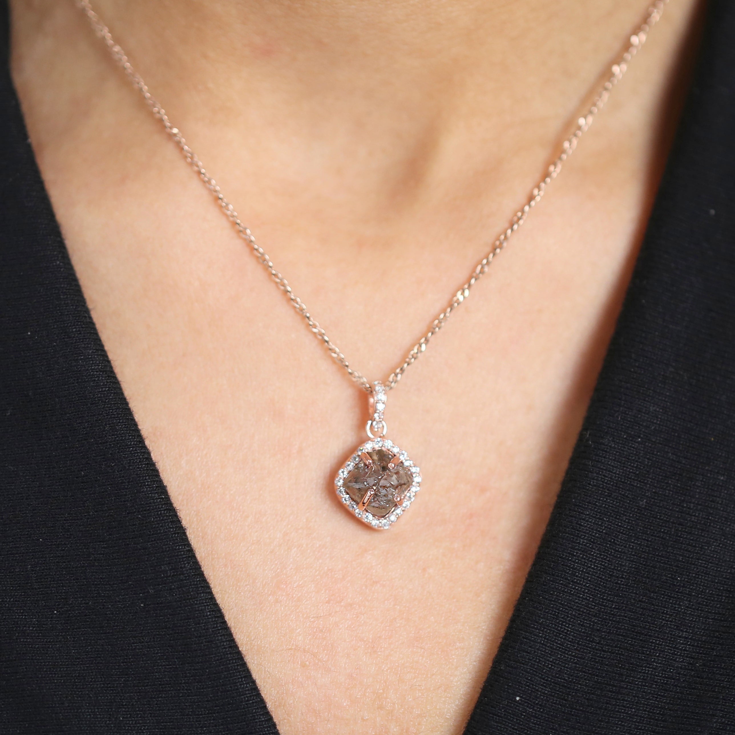 Rough Brown Color Diamond Pendant 3.36 Ct 9.70 MM Rough Diamond Pendant Solid Rose Gold Silver Engagement Pendant Gift For Her QN284