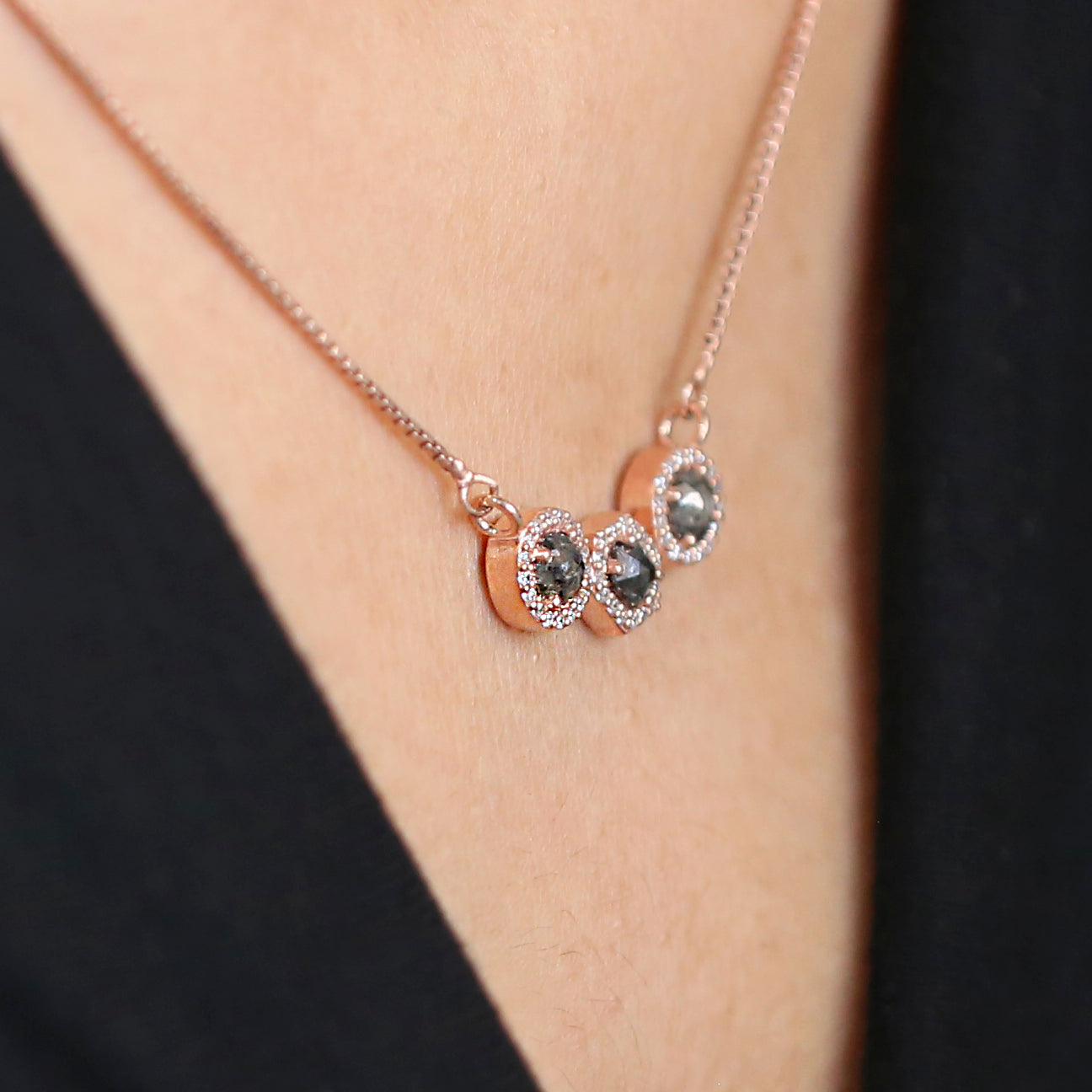 Mix Shape Salt And Pepper Diamond Pendant 1.03 Ct 4.45 MM Mix Shape Cut Diamond Pendant 14K Solid Rose Gold Silver Engagement Pendant QK2328